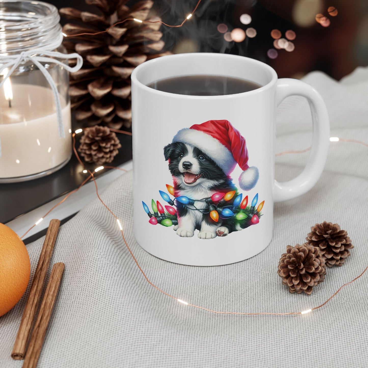 🐾 Border Collie Christmas Lights Mug – Holiday Cheer with a Tail-Wagging Twist 🎅✨