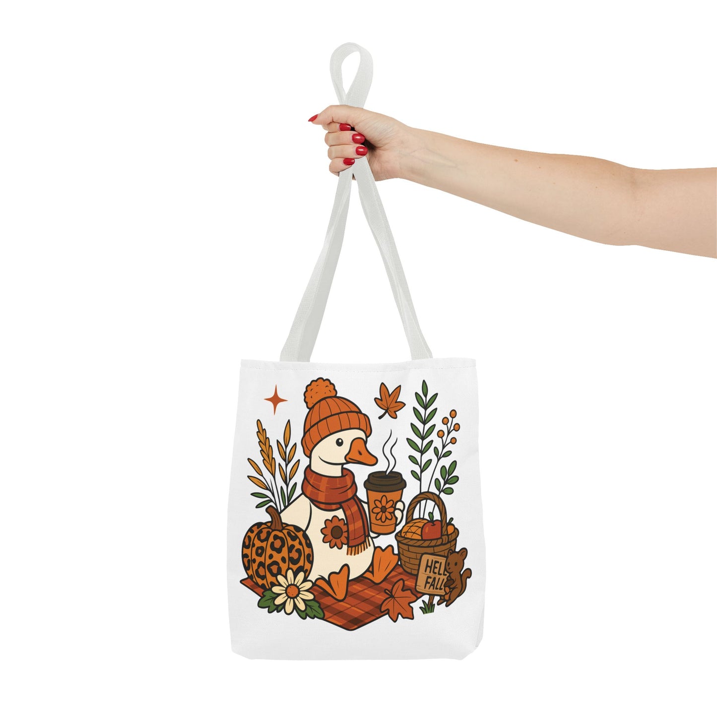🧣 Hello Fall Cozy Duck Tote Bag – A Quirky Autumn Hug in a Bag 🍂🦆
