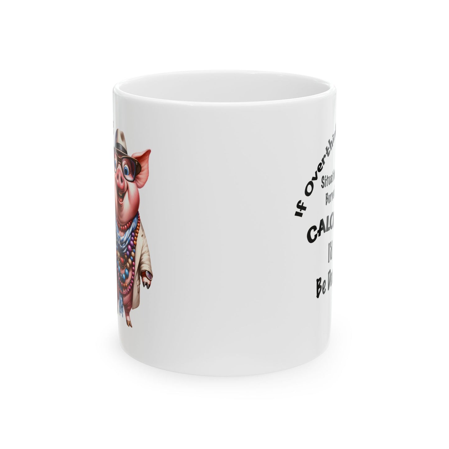 🐷 No cuento calorías – Taza de café con cerdito gracioso y cuentas 💎