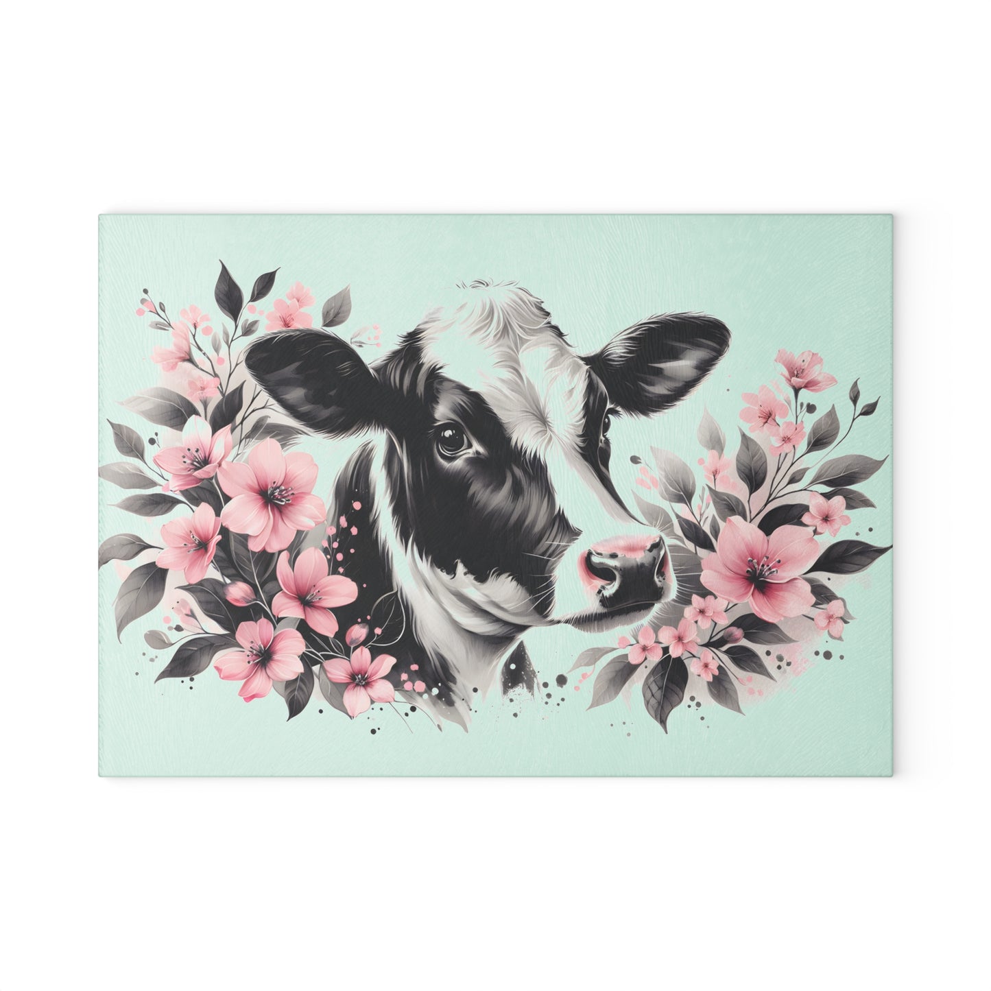 🐄 Blush Bloom Cow Cutting Board – Elegant Simplicity with a Touch of Rustic Romance