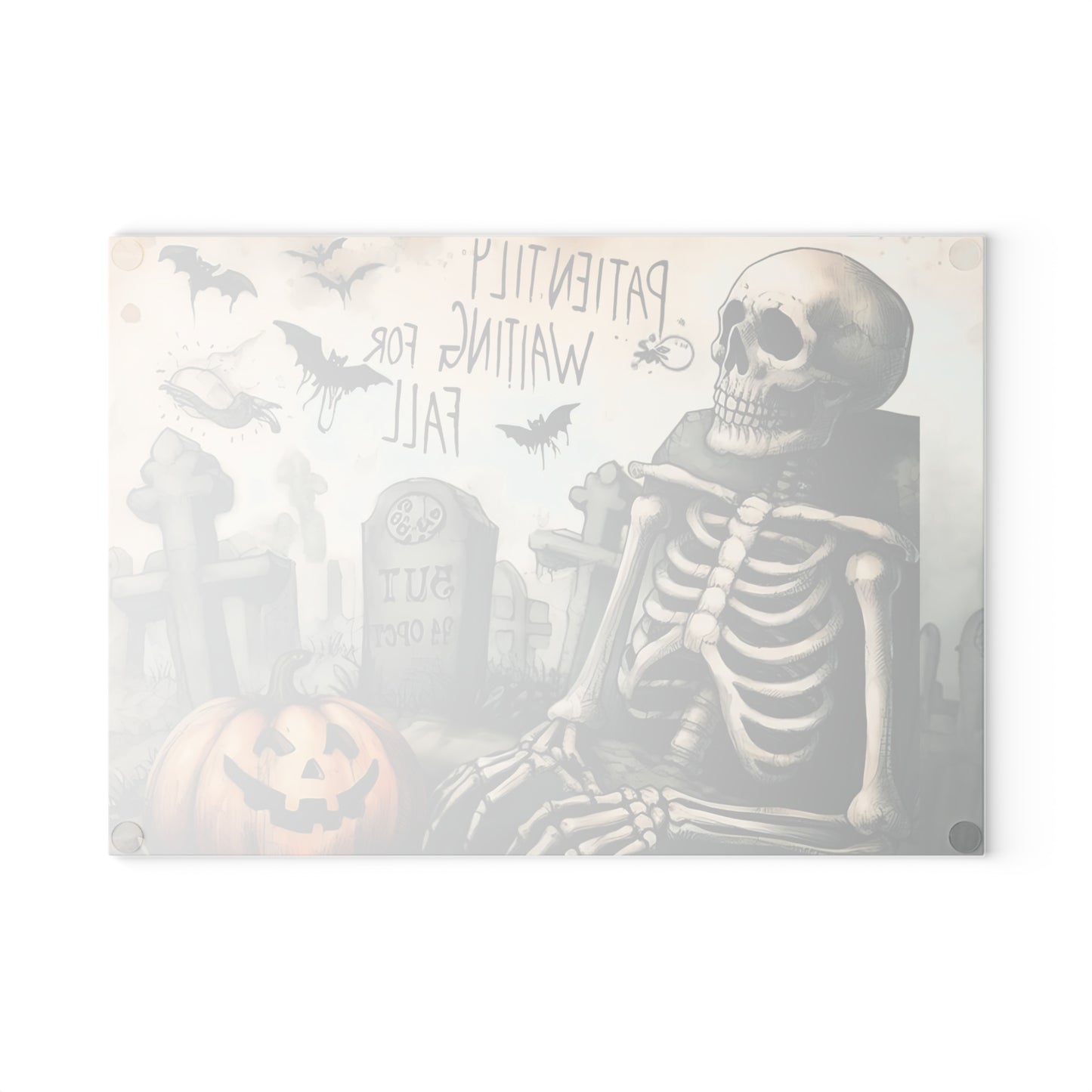 💀 Patiently Waiting for Fall Cutting Board – Graveyard Humor Meets Kitchen Fun 🎃