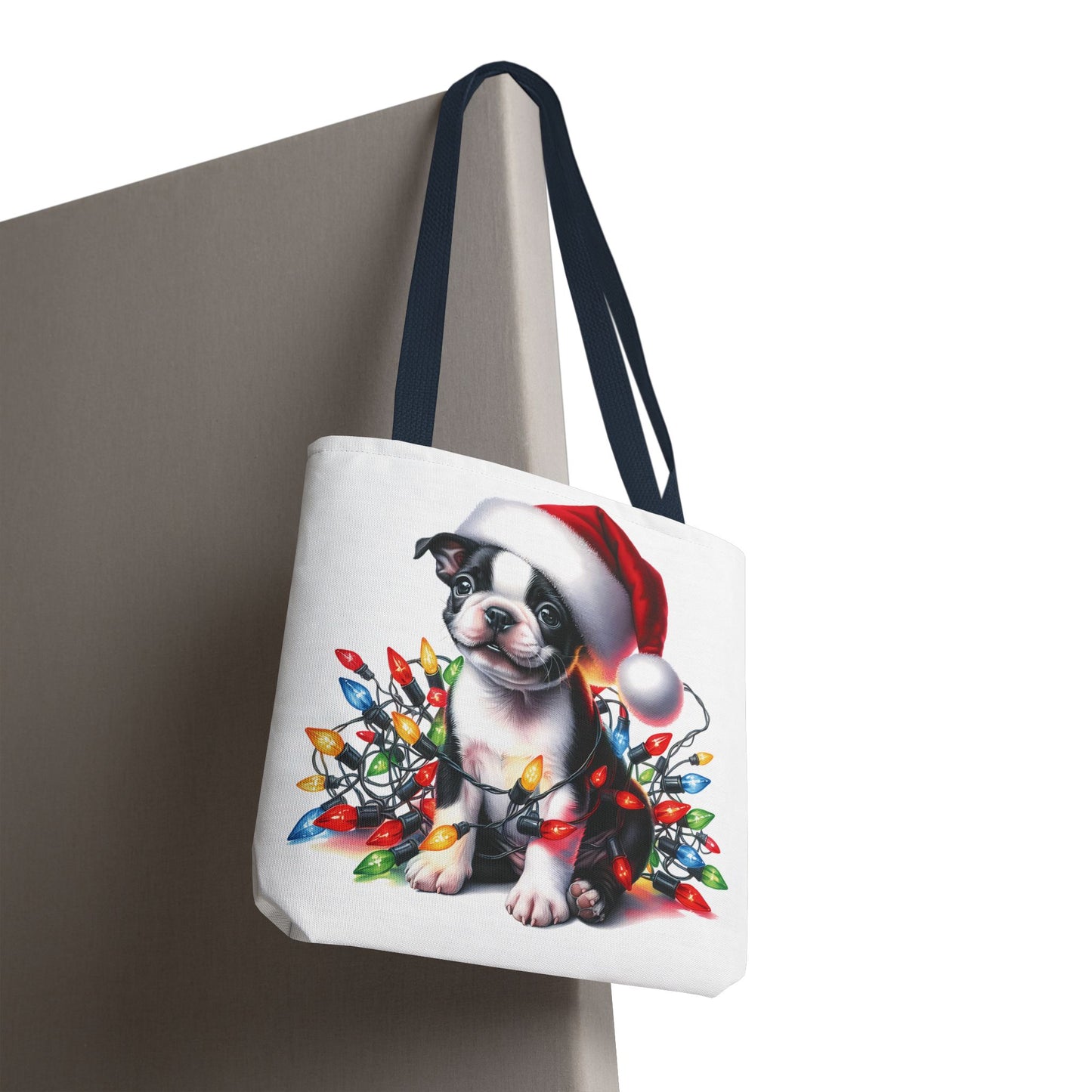 👜 Boston Terrier Christmas Lights Tote Bag – Holiday Sparkle Meets Puppy Love 🎄