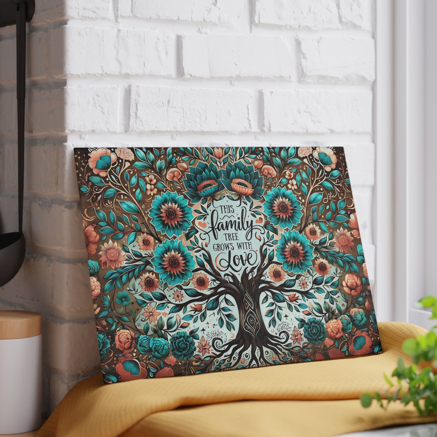 🌳💙 “This Family Tree Grows With Love” Floral Cutting Board – Farmhouse Rustic Kitchen Décor 🌸✨