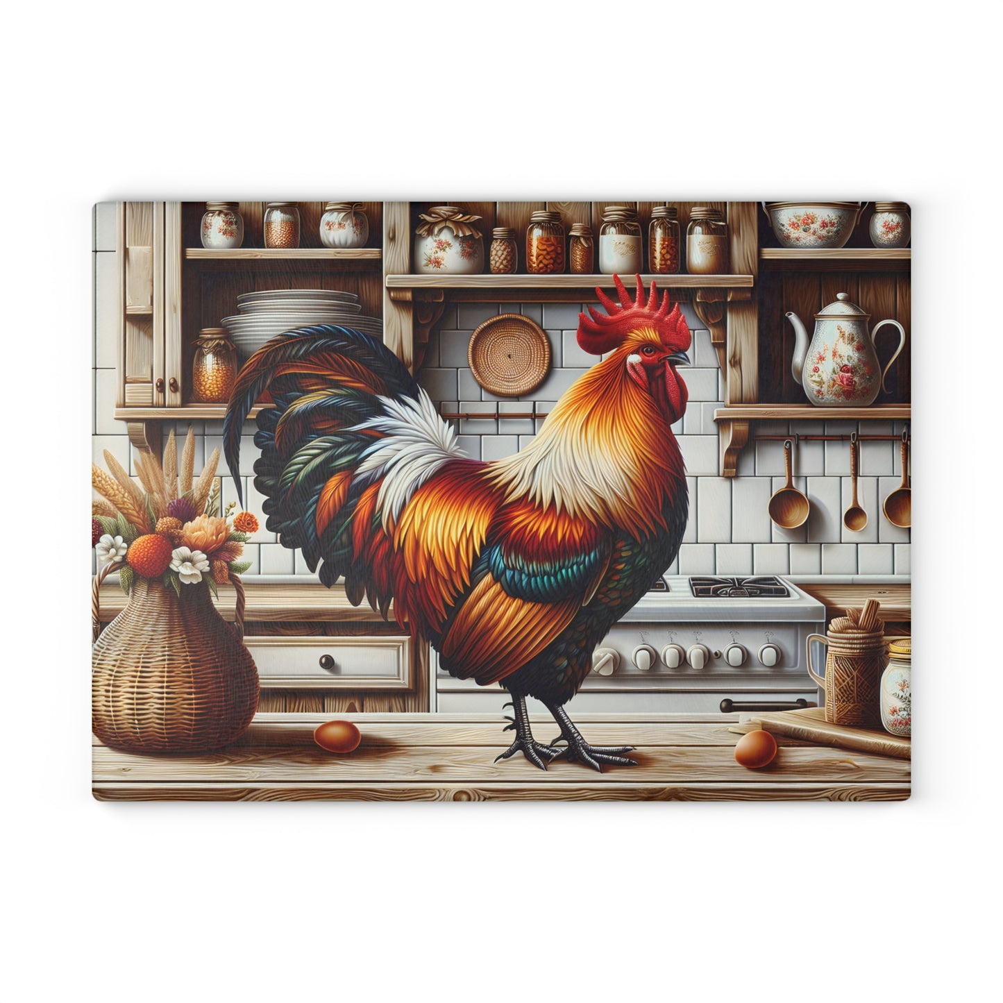 🐓 Rooster Kitchen Cutting Board – Colorful Farmhouse Charm with Country Flair
