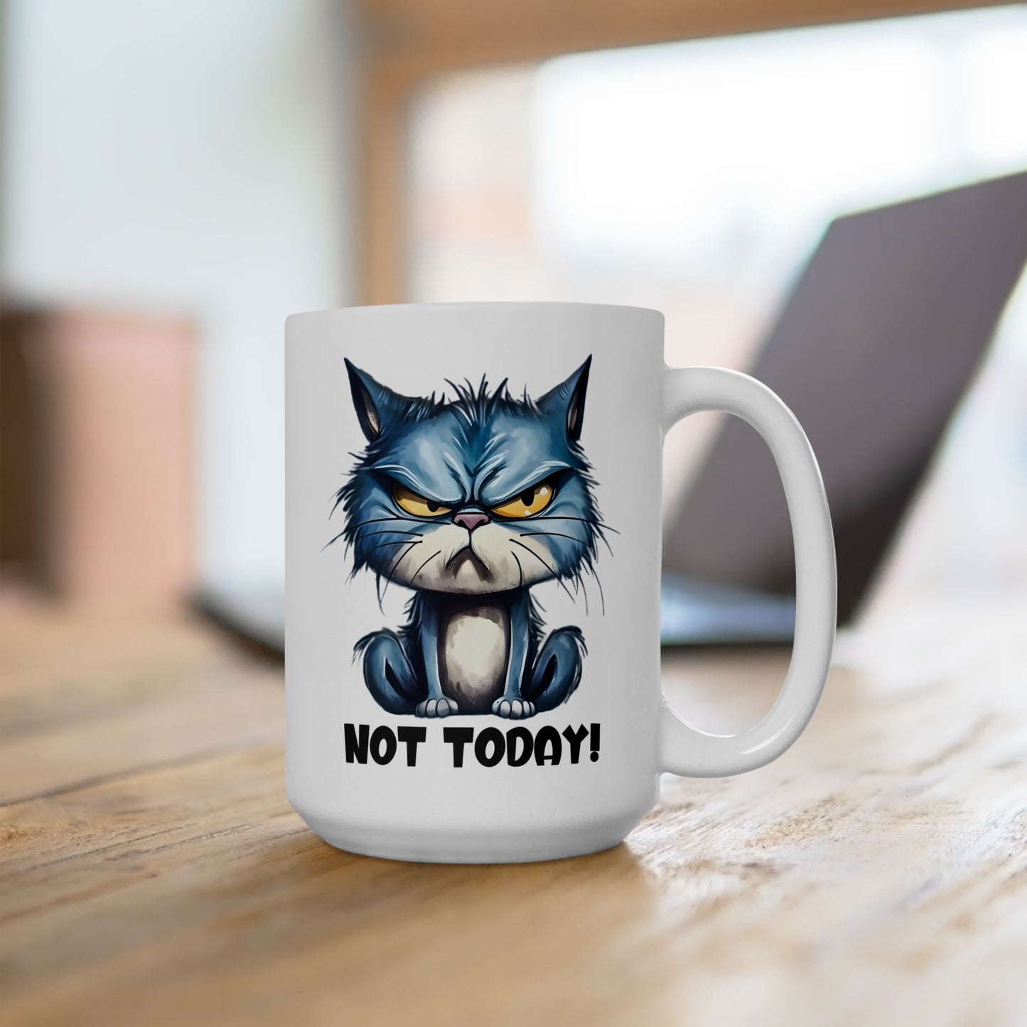 😾 Hoy no – Taza de gato azul gruñón para mañanas de buen humor