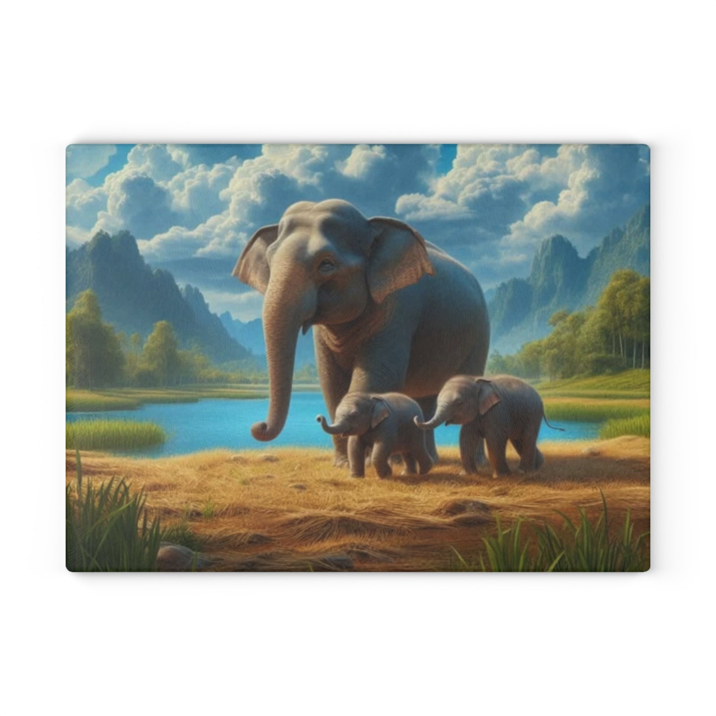 🐘🌿 Elephant Family Glass Cutting Board – Serene Nature Elegance for Your Kitchen 🌊