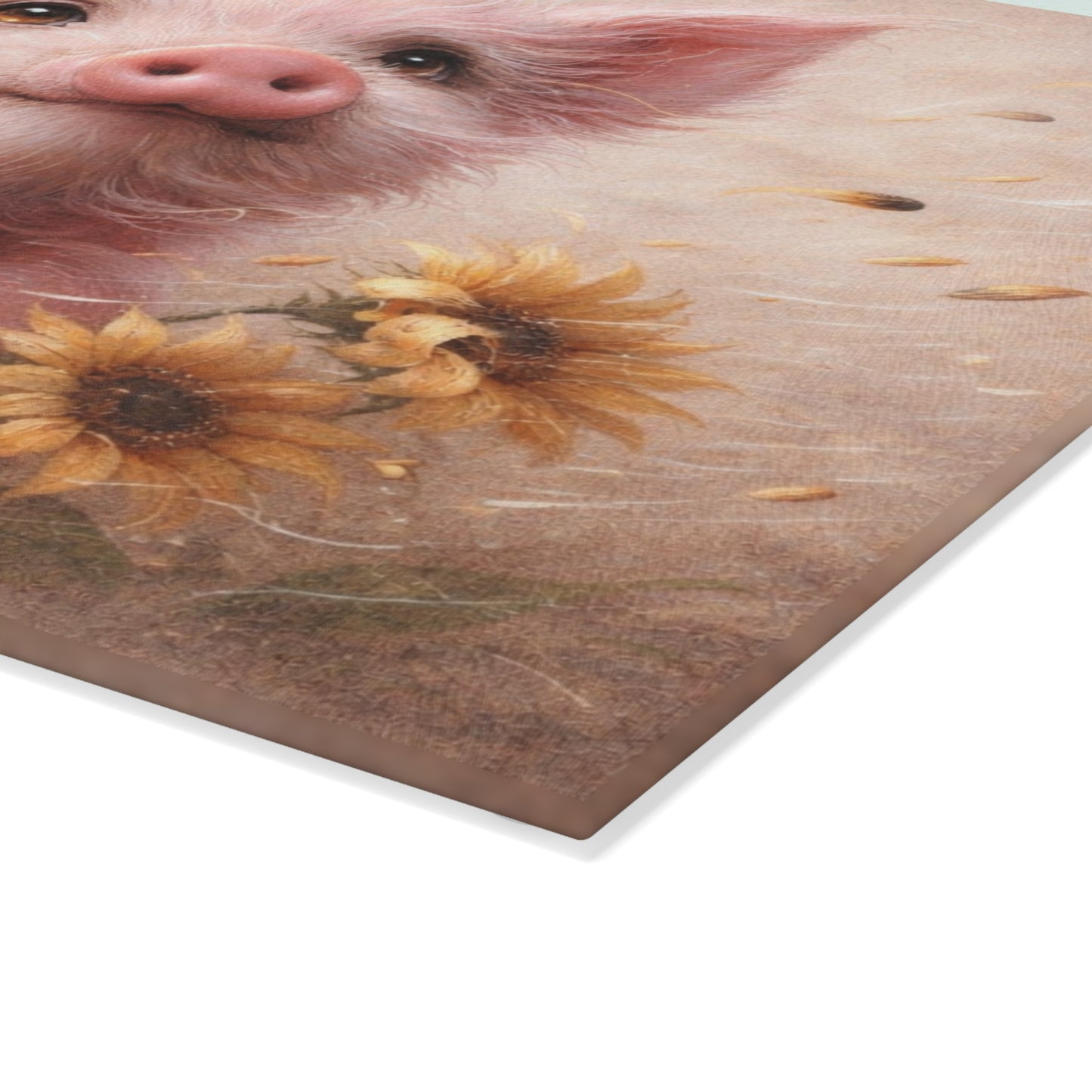 Sunflower Pig Glass Cutting Board – Cozy Farmhouse Kitchen Decor