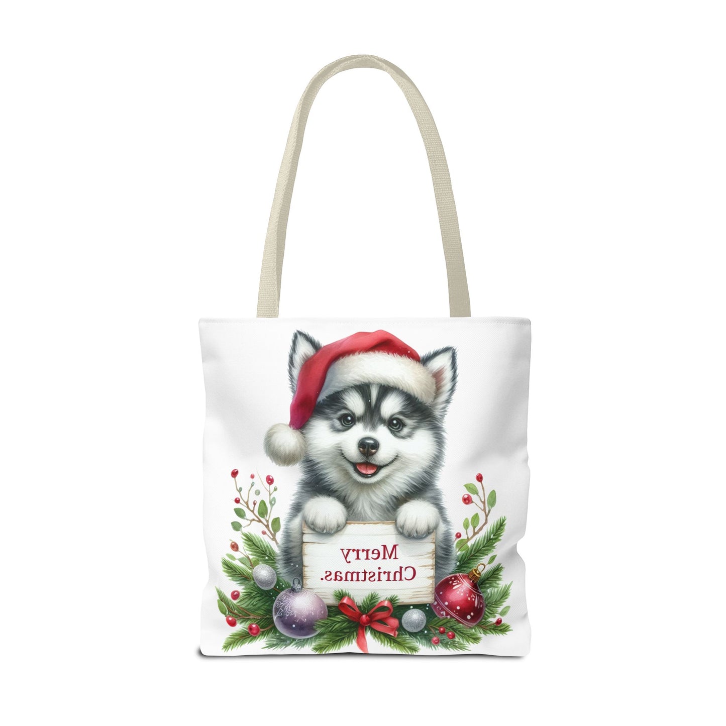 🎁 Husky “Merry Christmas” Tote Bag – Holiday Cuteness You Can Carry 🎄