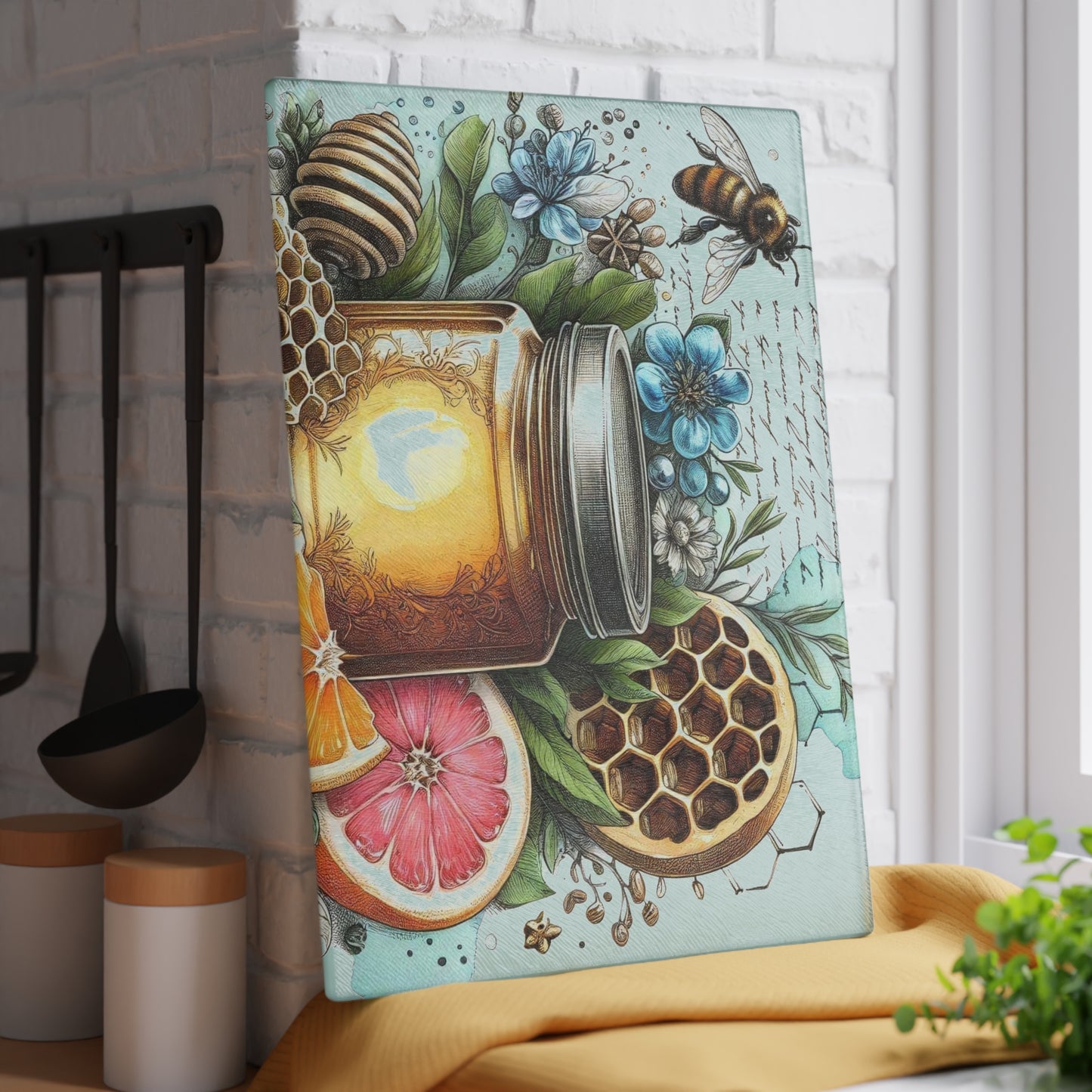 Tabla de cortar con forma de abeja, regalo de cocina, tabla inspirada en la naturaleza, tabla de vidrio templado, regalo para amantes de las abejas, cocina de granja, tabla de cortar rústica