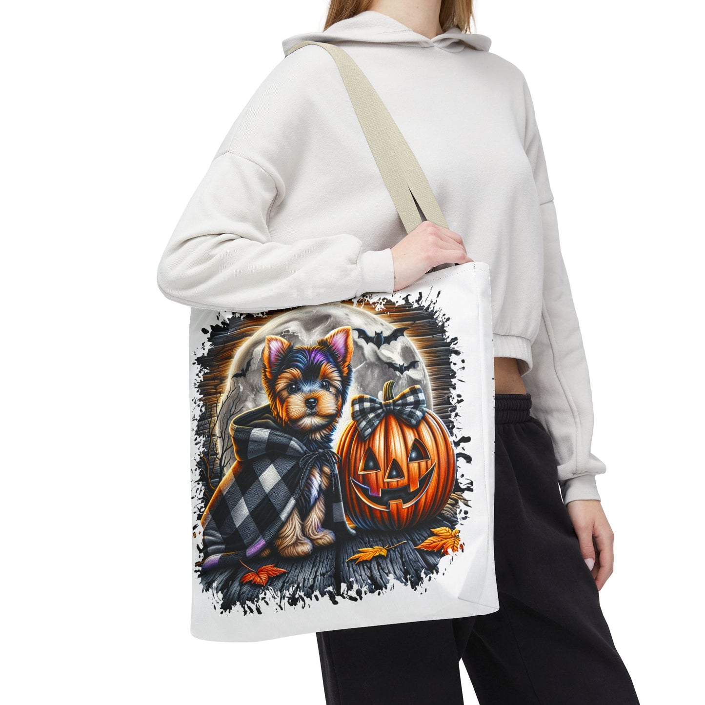 ๐ Yorkie Halloween Tote Bag โ Spooky Cute & Plaid Perfect ๐พ๐ค๐