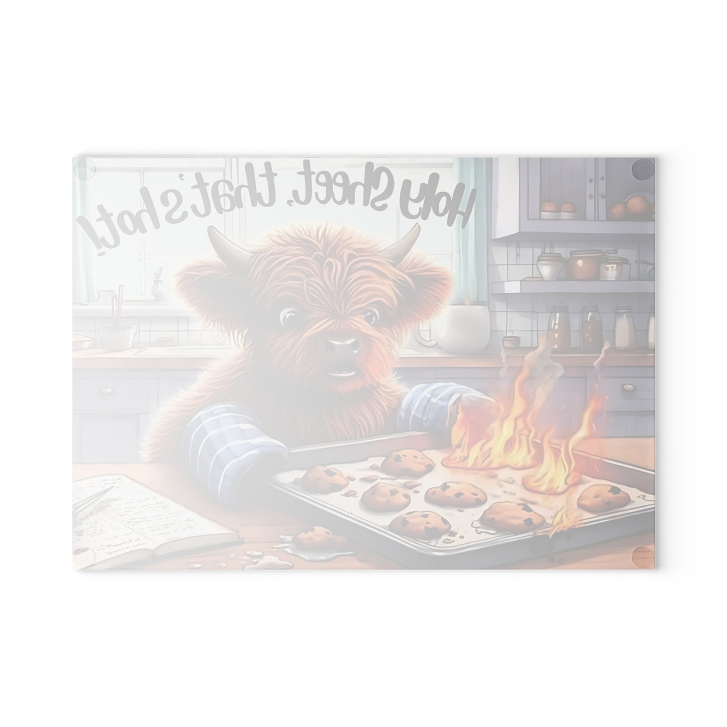 ¡Qué rico! – Tabla de cortar con diseño de vaca de las Highlands
