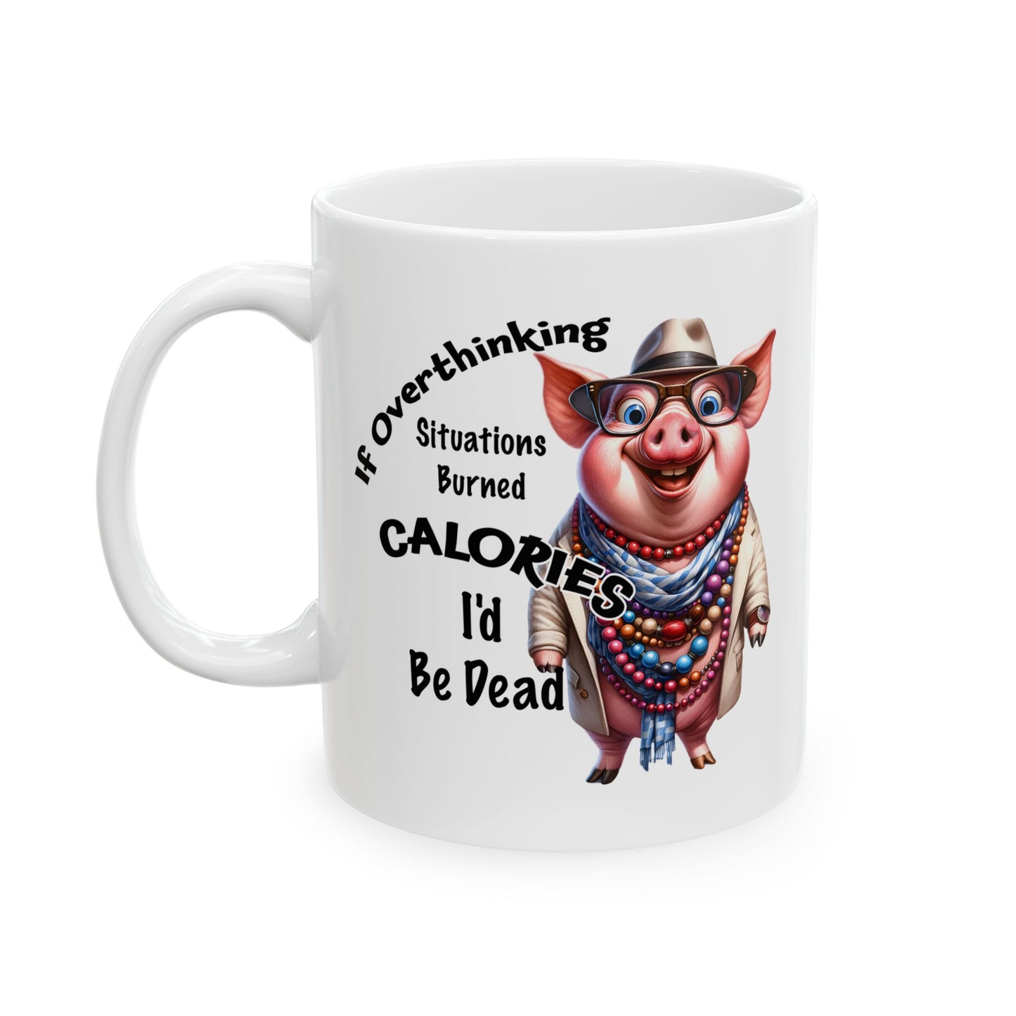 🐷 No cuento calorías – Taza de café con cerdito gracioso y cuentas 💎