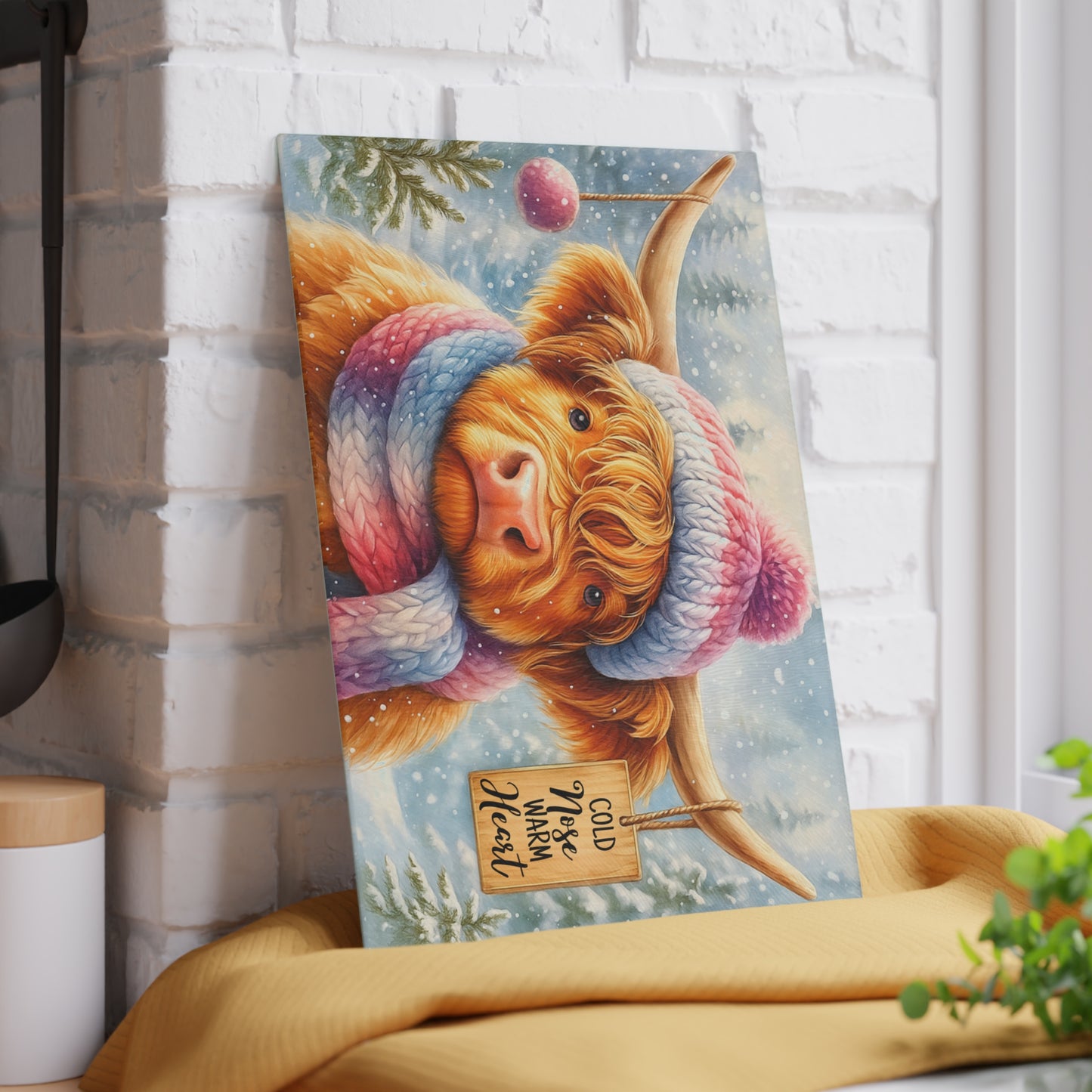 🐮❄️ “Cold Nose, Warm Heart” Tempered Glass Board – Cozy Highland Winter Vibes