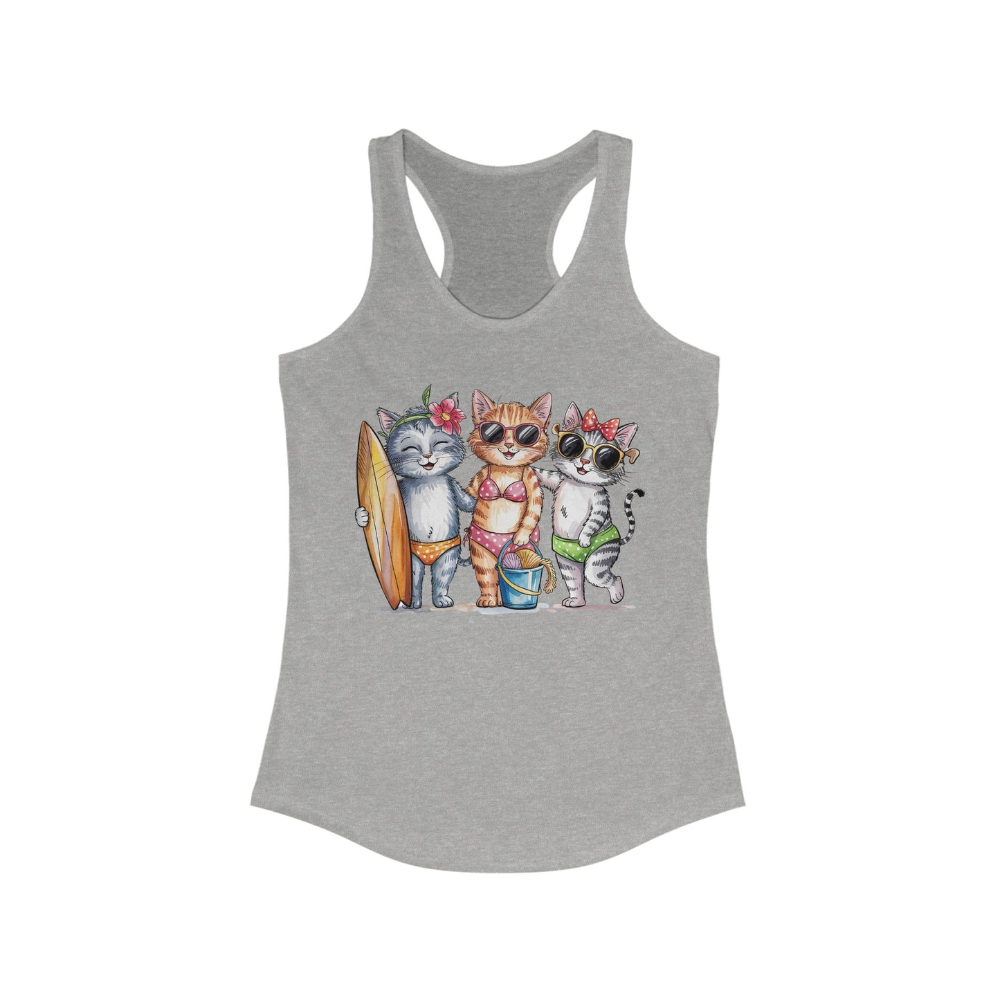 😻🌴 Tres gatos en traje de baño: Camiseta de tirantes con espalda nadadora para un día de playa perfecto