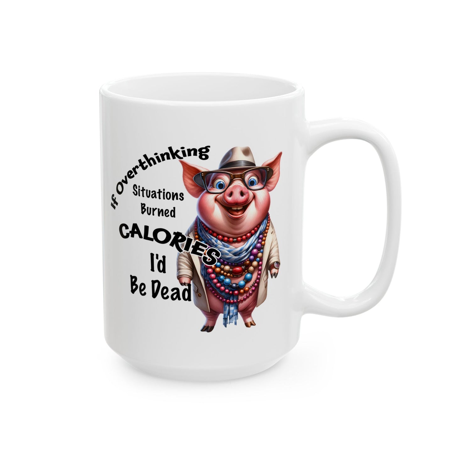 🐷 No cuento calorías – Taza de café con cerdito gracioso y cuentas 💎
