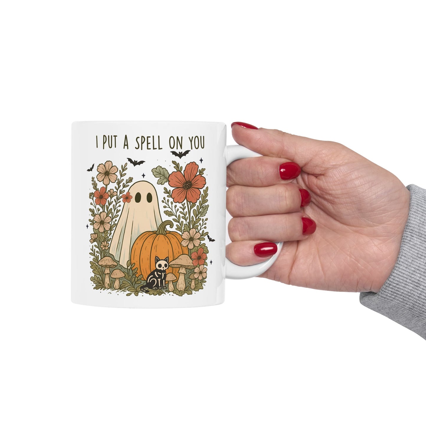 🎃 "I Put a Spell on You" Halloween Mug – Ghostly Charm with Autumn Blooms 👻🍄