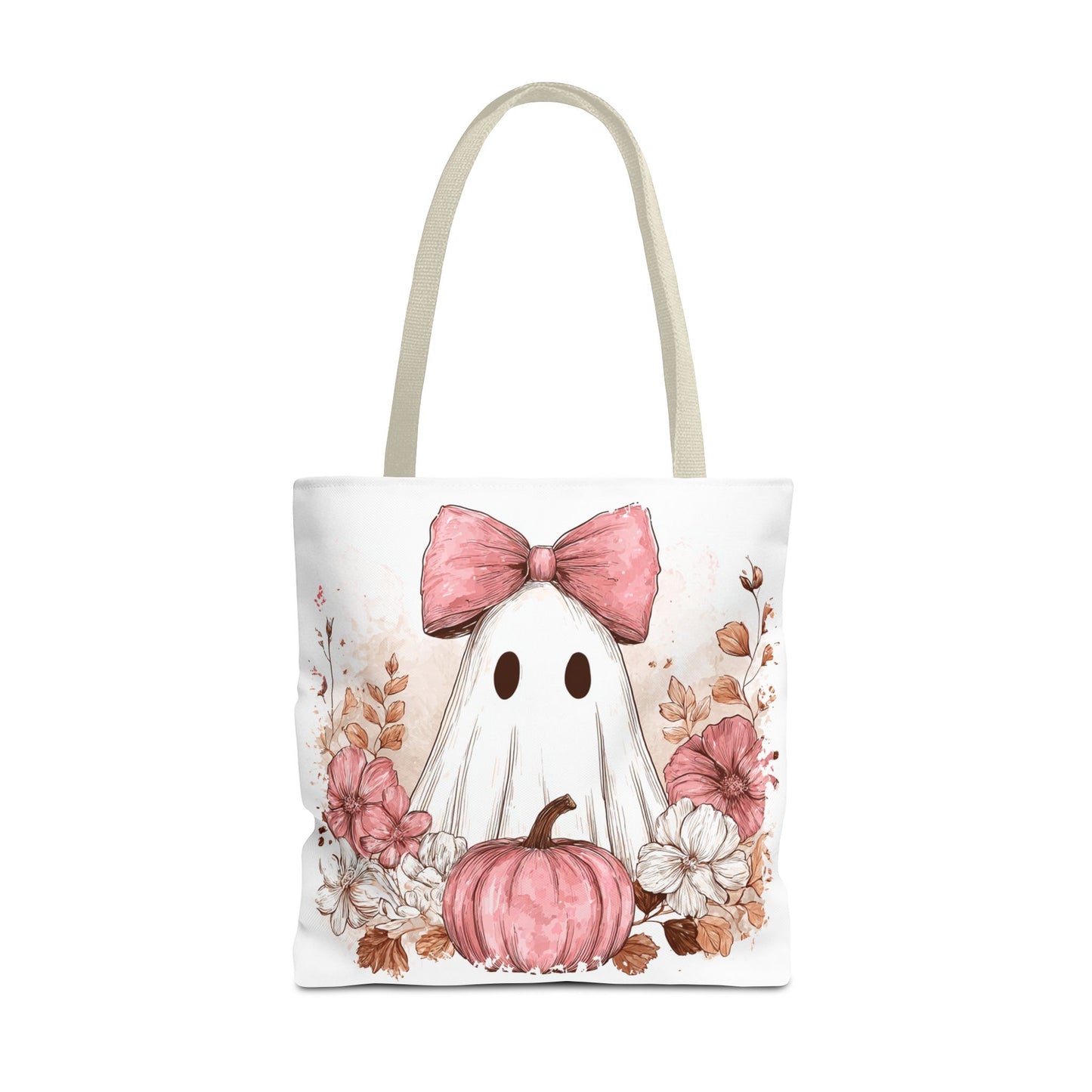 ๐ป Pink Bow Ghost Floral Halloween Tote Bag โ Spooky Cute with Fall Charm ๐๐
