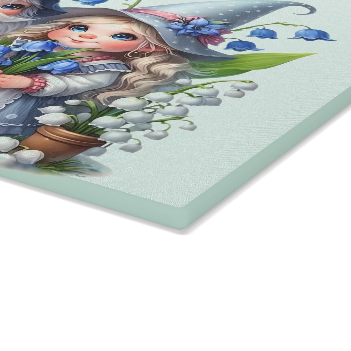 💙🌸 Bluebell Gnome Couple Cutting Board – Whimsical Garden Kitchen Décor with Sweet Floral Charm 🌿✨