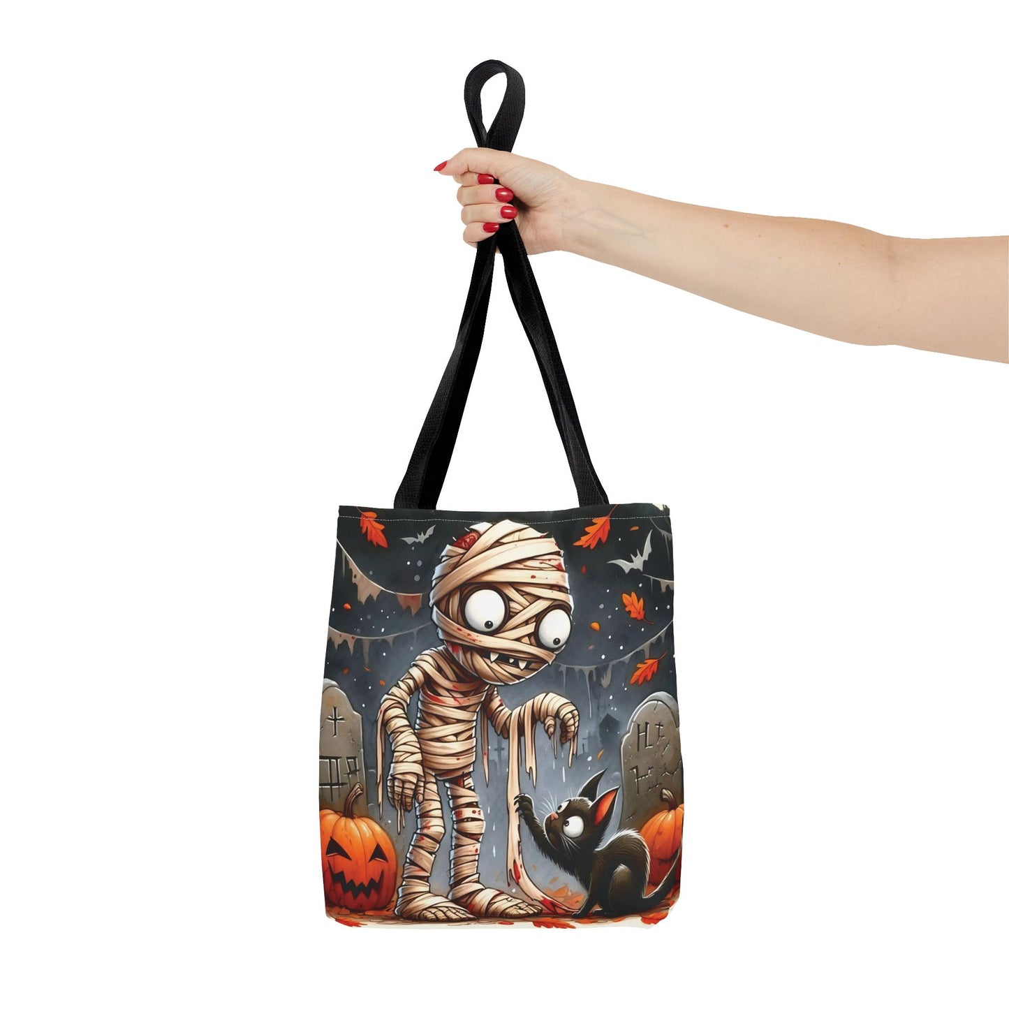 🎃 Mummy & Black Cat Halloween Tote Bag – Spooky Cute & Perfect for Trick-or-Treating 🖤🛍️