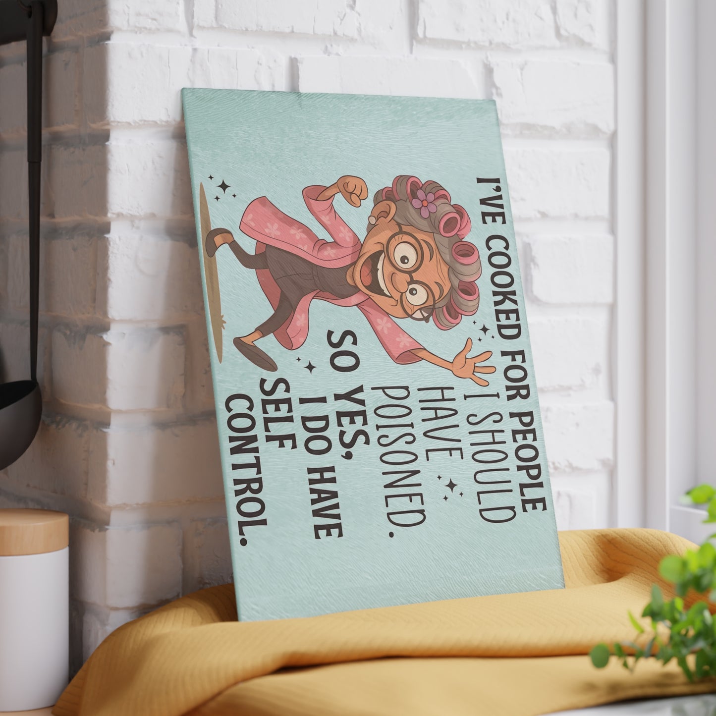 😂 “I’ve Cooked for People I Should Have Poisoned” Glass Cutting Board – Whimsical Granny Kitchen Humor!