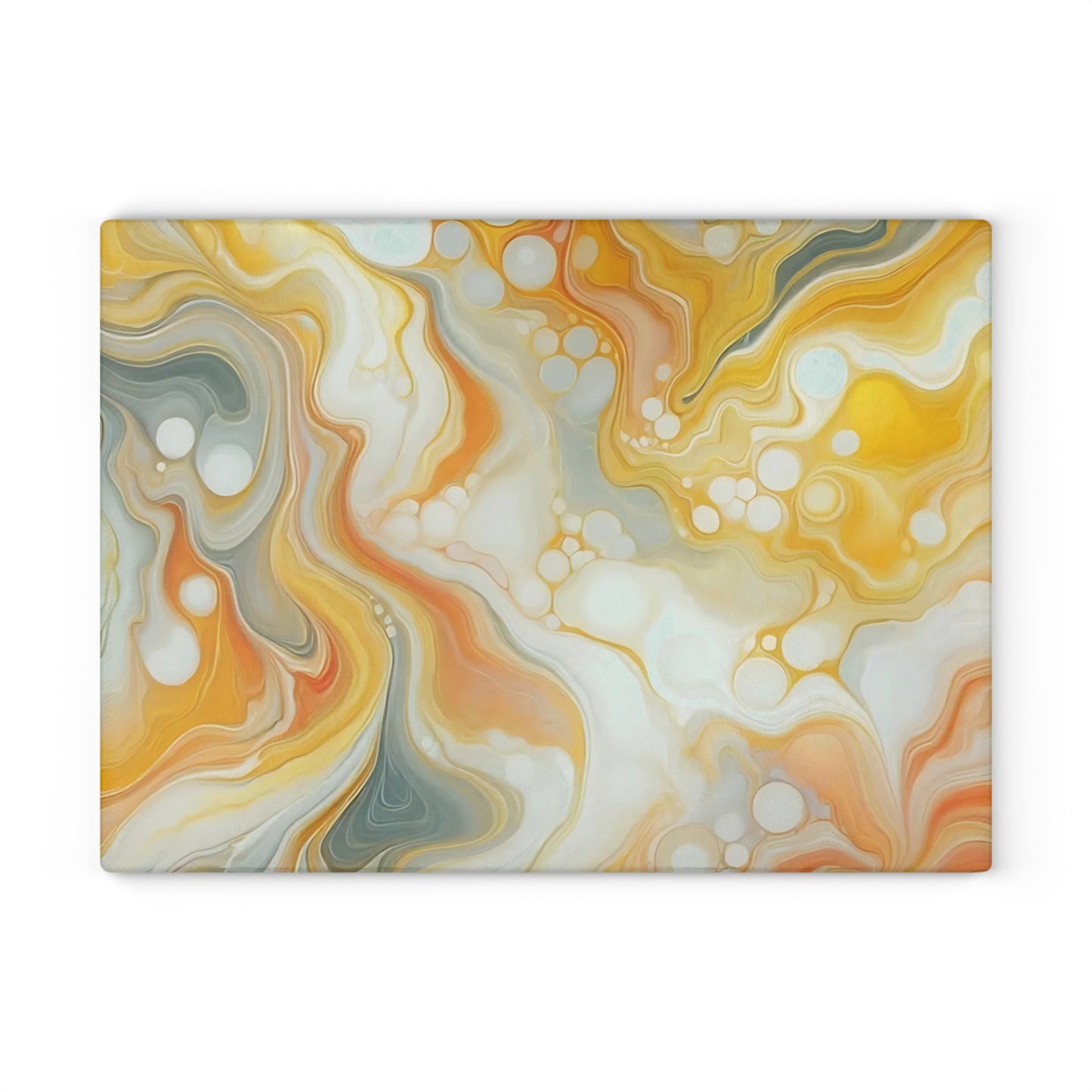 Tabla de cortar de vidrio templado con efecto mármol amarillo, gris y naranja: elegante decoración de cocina con aspecto de mármol, ideal para regalar y funcional.