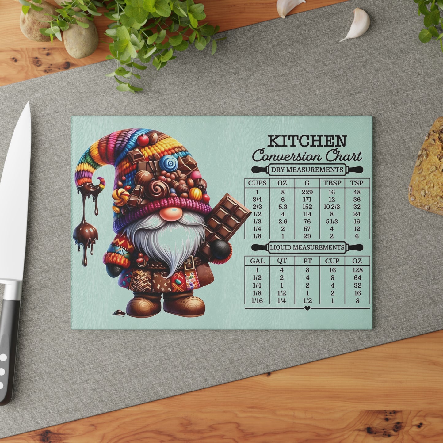 🍫🎨 Candy Gnome Kitchen Conversion Cutting Board – Sweet Treats & Whimsical Charm for Your Kitchen 🍬🧑🍳