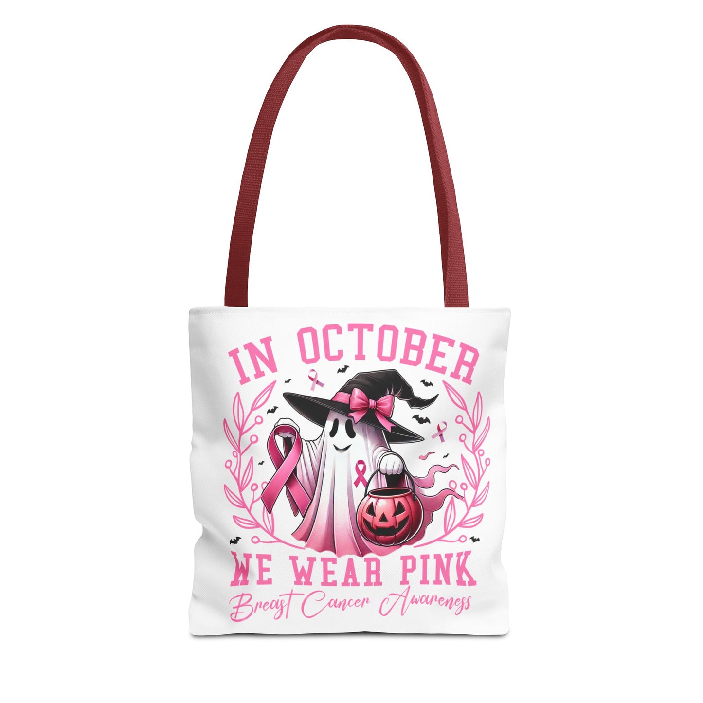 🎀 In October We Wear Pink Tote Bag – Breast Cancer Awareness with Spooky Charm 🎃