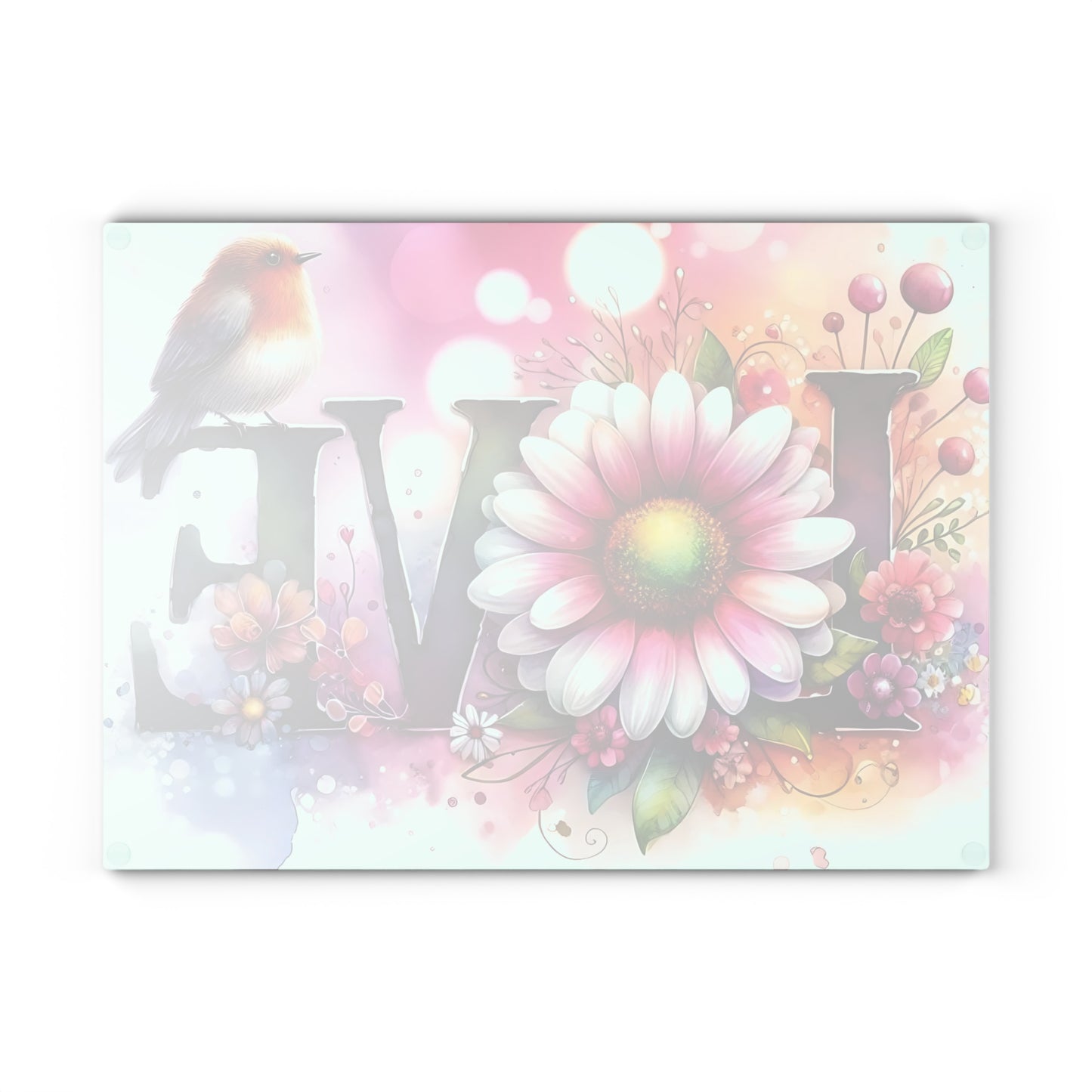 Tabla de cortar, diseño de amor con pájaros y girasoles, decoración de cocina, bandeja de vidrio para servir, regalo de inauguración de la casa, utensilio de cocina
