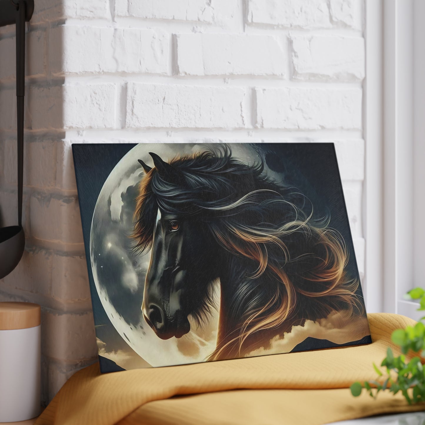 🖤 Majestic Horse Moonlight Cutting Board – Striking Black Stallion Kitchen Art