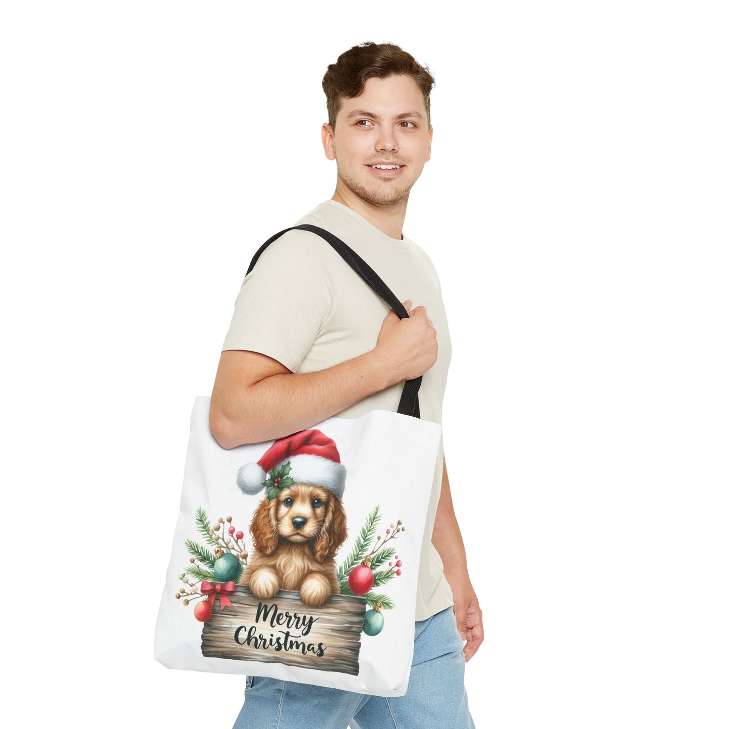 🐶 Cocker Spaniel “Merry Christmas” Tote Bag – Cozy Holiday Charm in Every Stitch 🎄