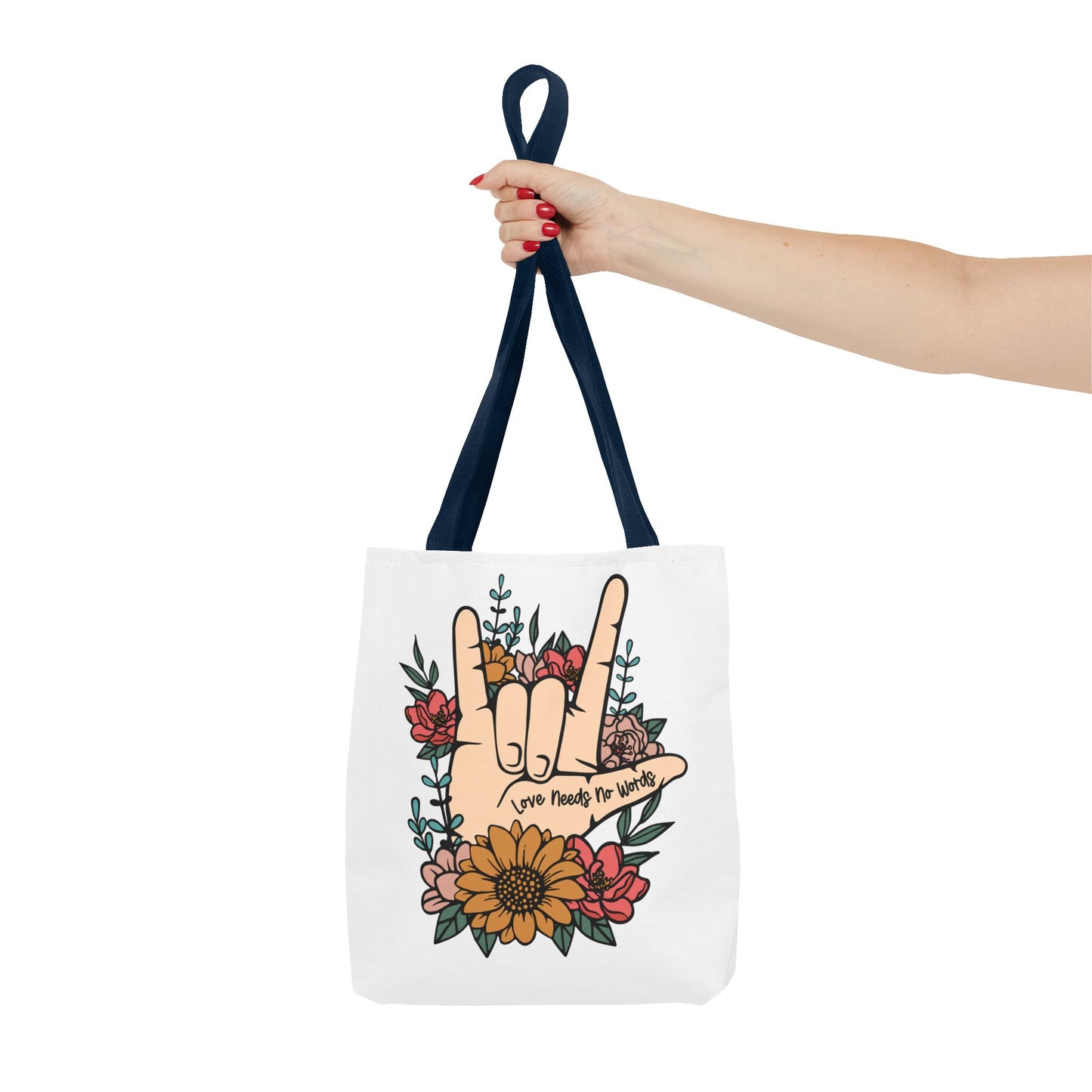 Bolsa de tela con gesto de "Te amo" en ASL (siglas en inglés)