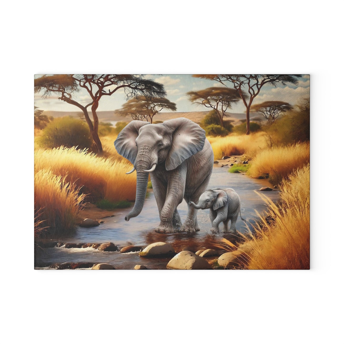 Mama Elephant and baby tempered glass cutting board