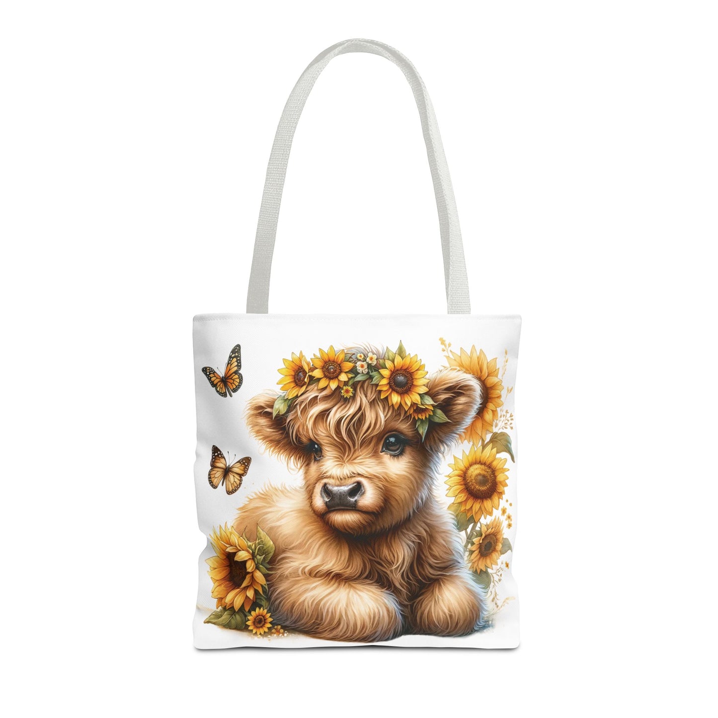 🌻 Sunflower Crown Highland Calf Tote Bag – Country Charm & Butterfly Bliss 🐮👜