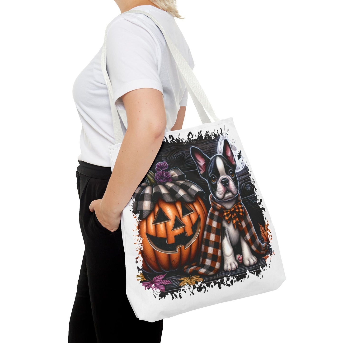 🎃 Boston Terrier Halloween Tote Bag – Spooky Cute with Plaid Style 🐾🖤👜