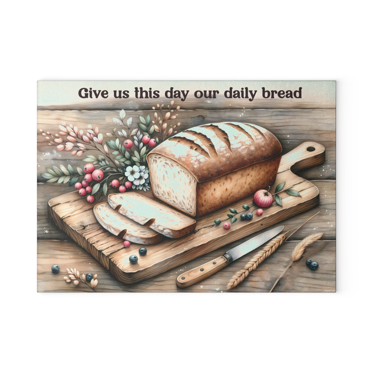 Tabla de cortar "Pan de cada día": arte de cocina rústico inspirado en la fe