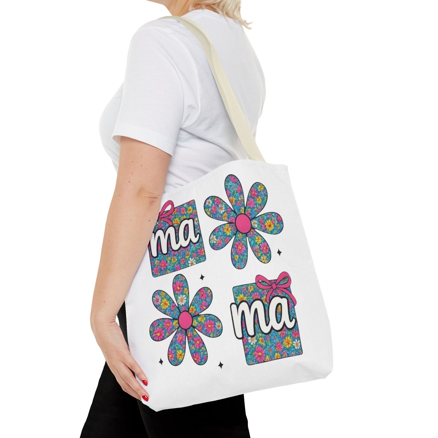 Bolso Tote Floral "ma": Un Accesorio Divertido y Brillante para Mamá