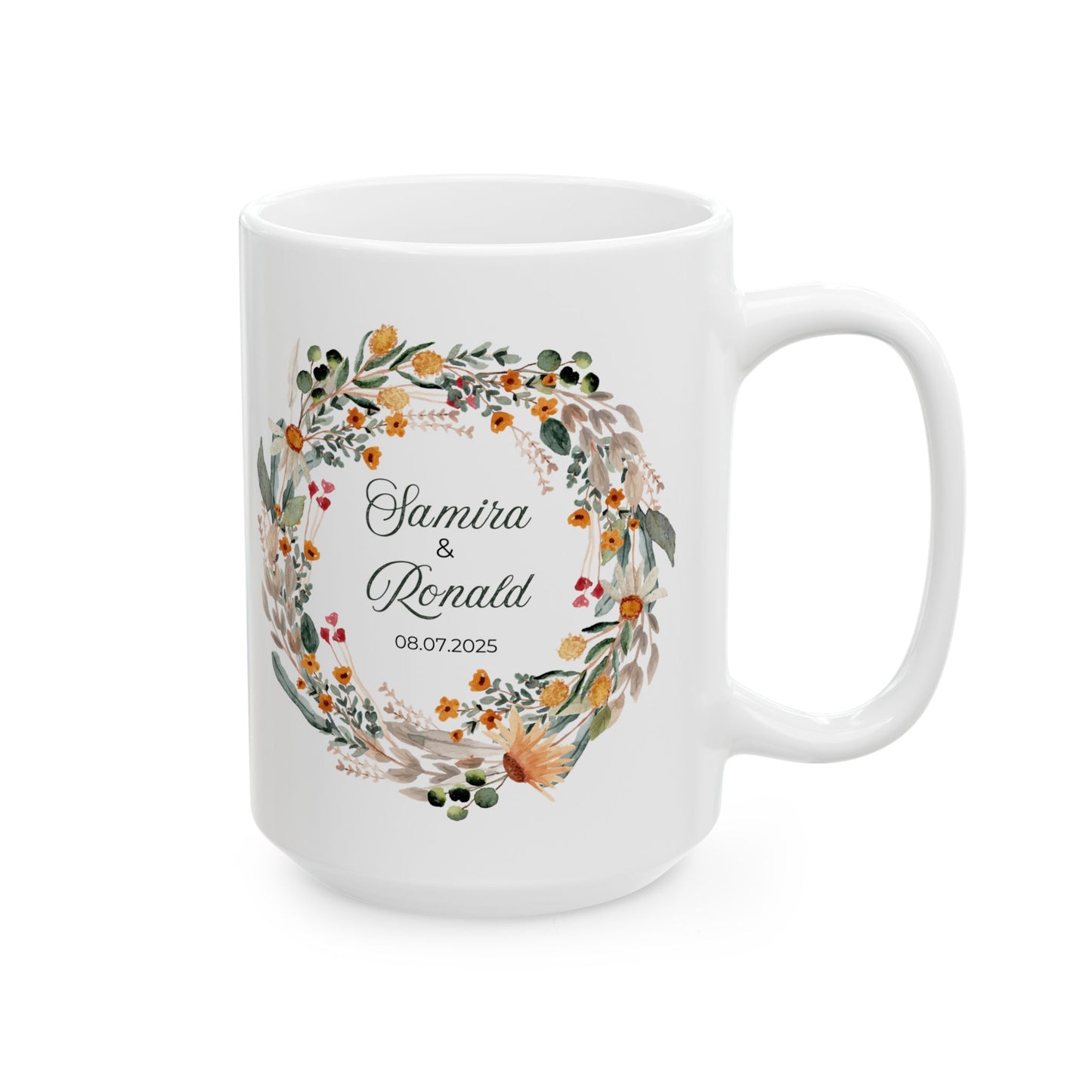 Taza personalizada con corona floral: un hermoso regalo personalizado