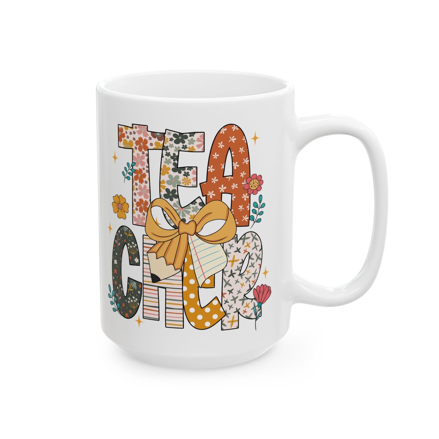 🍎 Teacher Floral Mug – Retro Vibes & Classroom Style in Every Sip 🌼