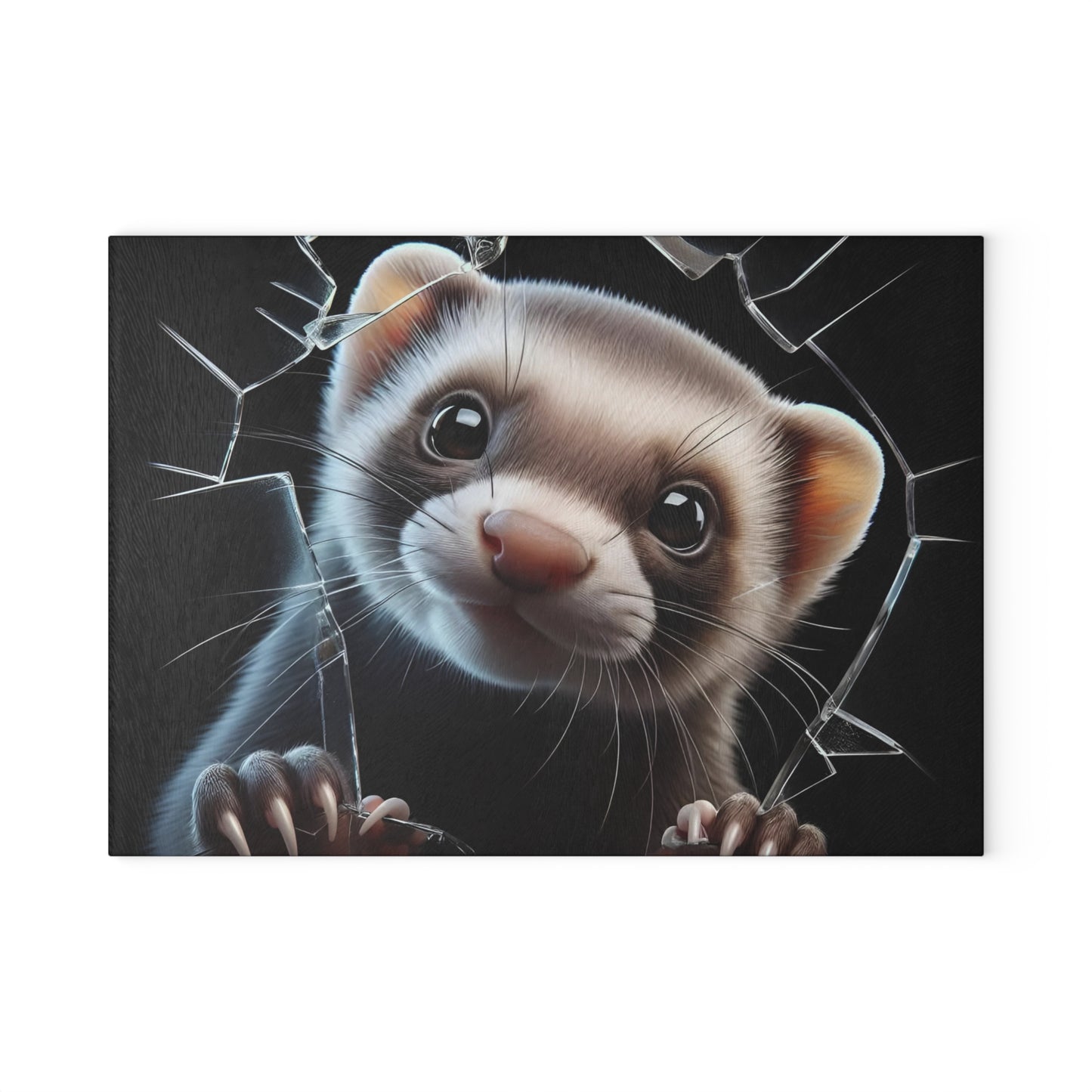 Tabla de cortar de vidrio con forma de hurón, adorable decoración de cocina para amantes de las mascotas, tabla para servir con temática de animales pequeños, regalo único para dueños de hurones, tabla para charcutería