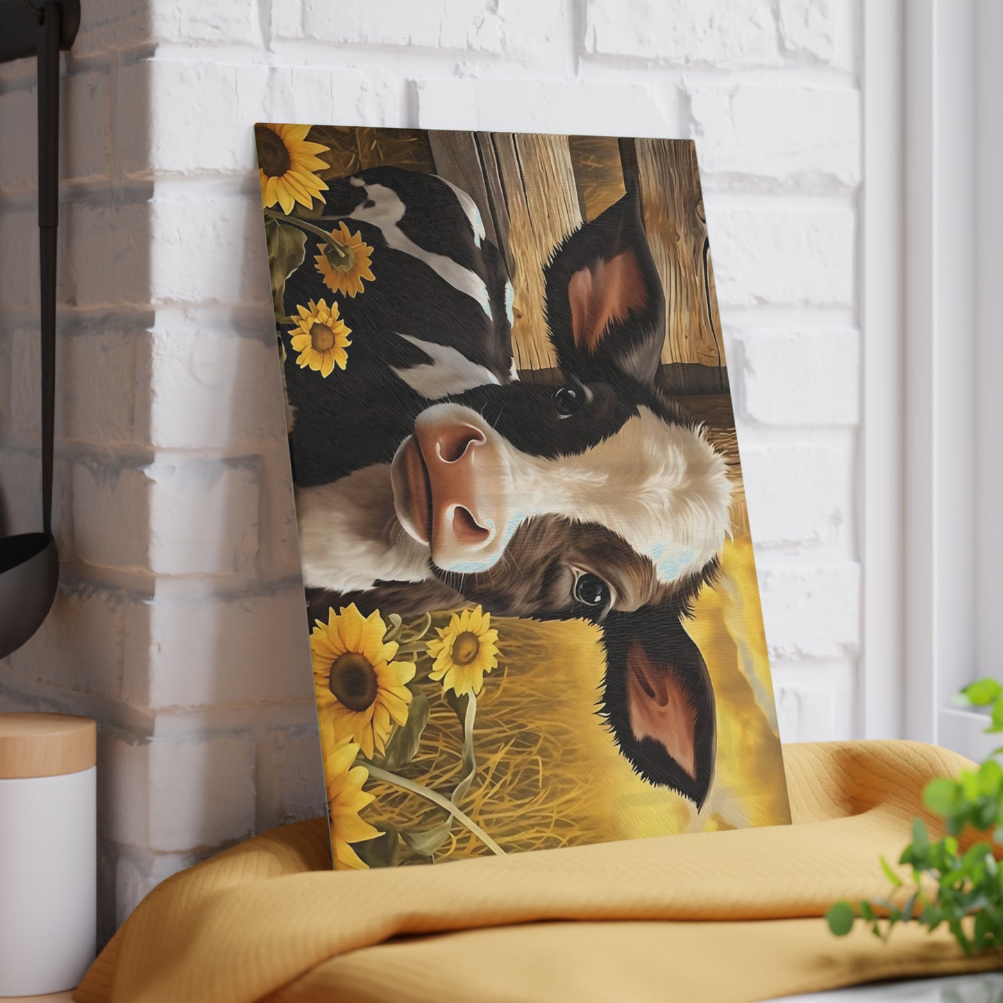 🐮🌻 Sunflower Calf Cutting Board – Rustic Farmhouse Beauty for Your Kitchen 🌾☀️