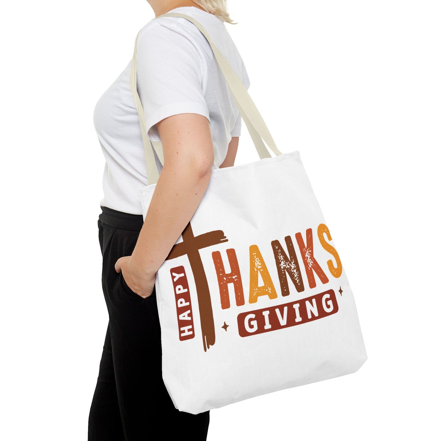 ✝️ Happy Thanksgiving Cross Tote – Faith & Gratitude in Fall Colors 🍂