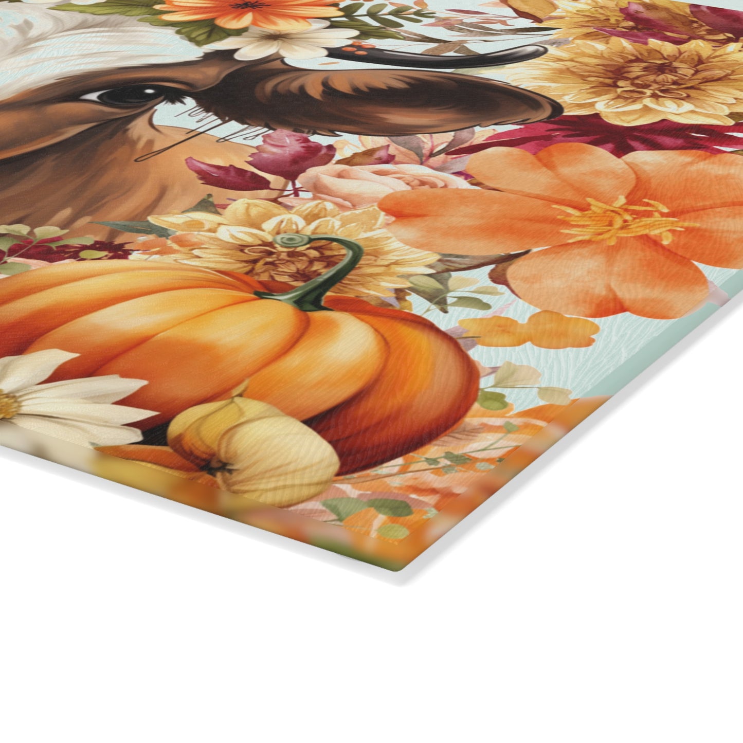 cow🐄🌸 Floral Cow with Pumpkins Cutting Board – Cozy Autumn Charm for Your Country Kitchen
