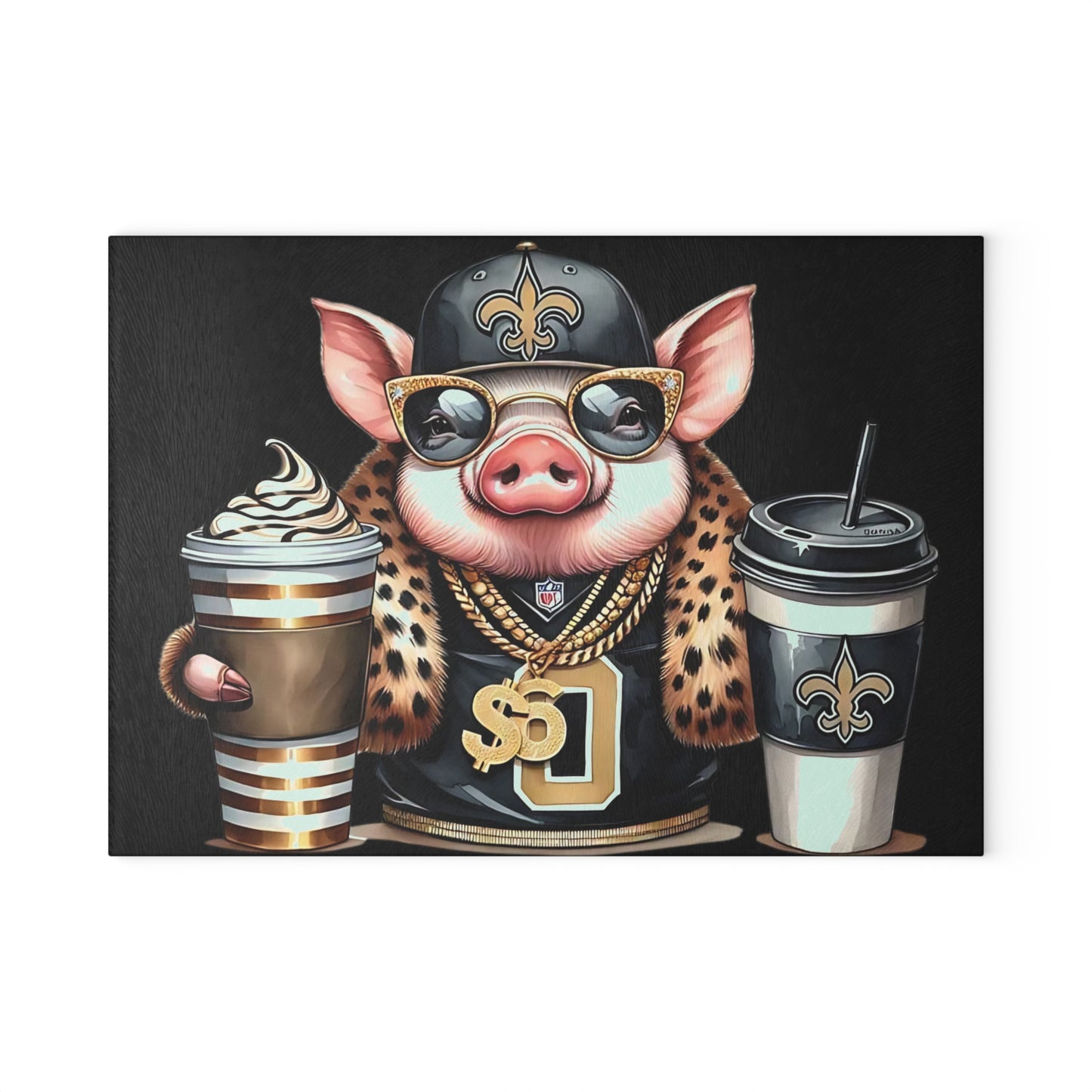 Tabla de cortar de vidrio Boss Pig en negro y dorado: un estilo de charcutería de lujo para cocinas atrevidas y divertidas
