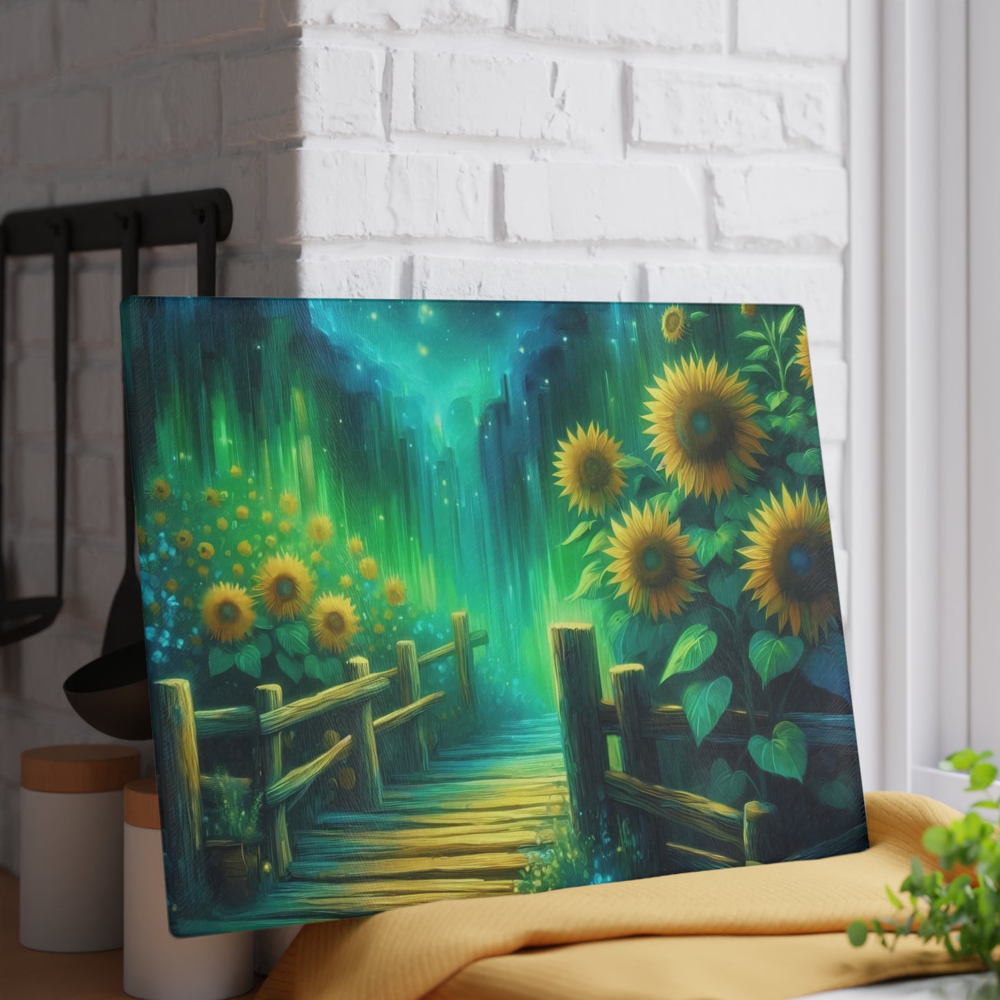 Tabla de cortar de vidrio templado con diseño de girasol: ¡Ilumina tu cocina!