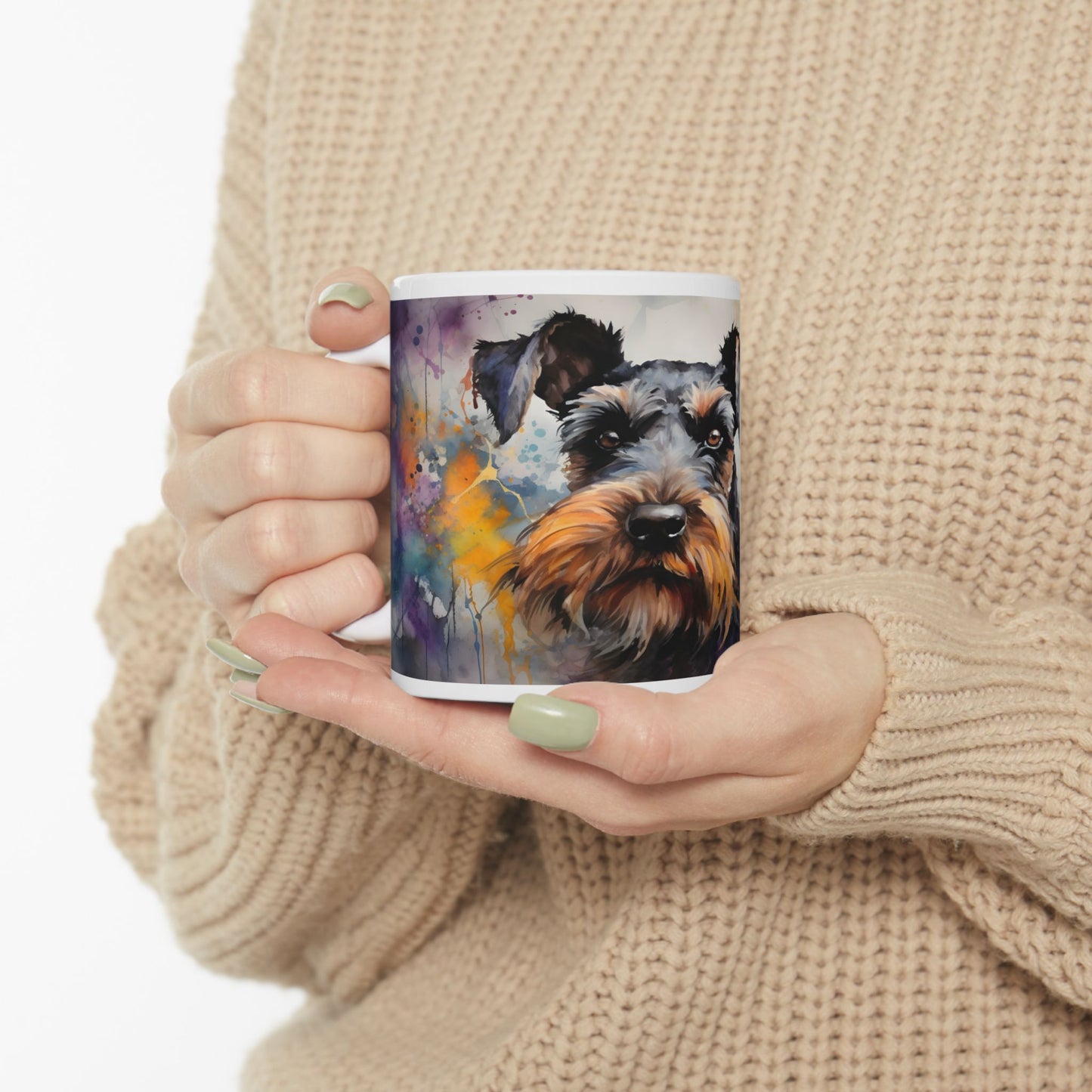 Taza de acuarela con diseño de Schnauzer: ¡Un toque de personalidad y color!