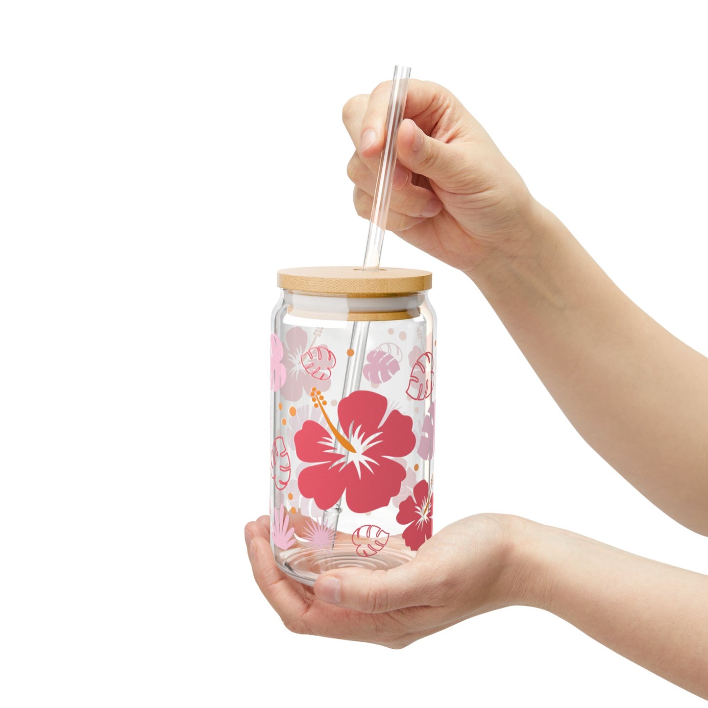 🌺 Tropical Hibiscus Sipper Glass – Aloha Vibes in Every Sip 🌴