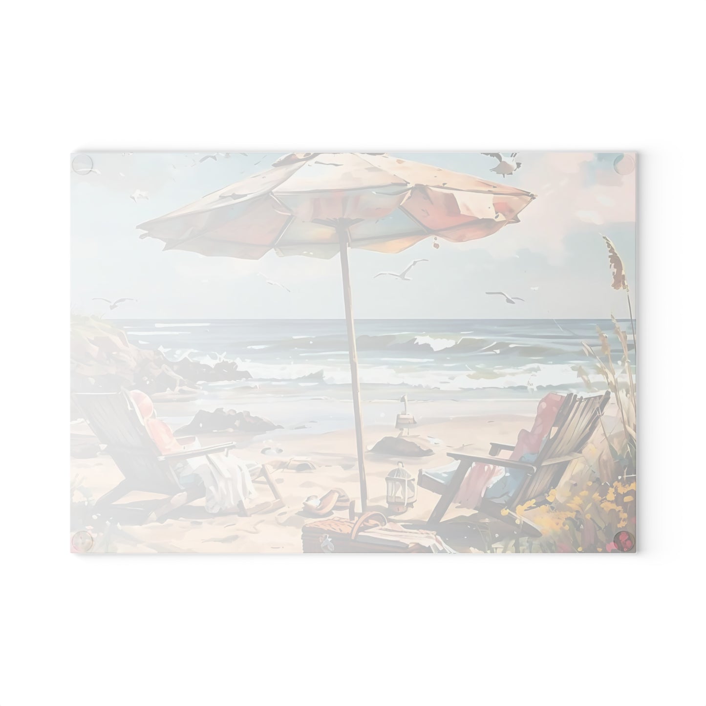 Beach Cutting Board, Coastal Decor, Ocean Art, Beach Gift, Glass Cutting Board, Tropical Kitchen Decor, Hand-Painted Look, Beach Scene