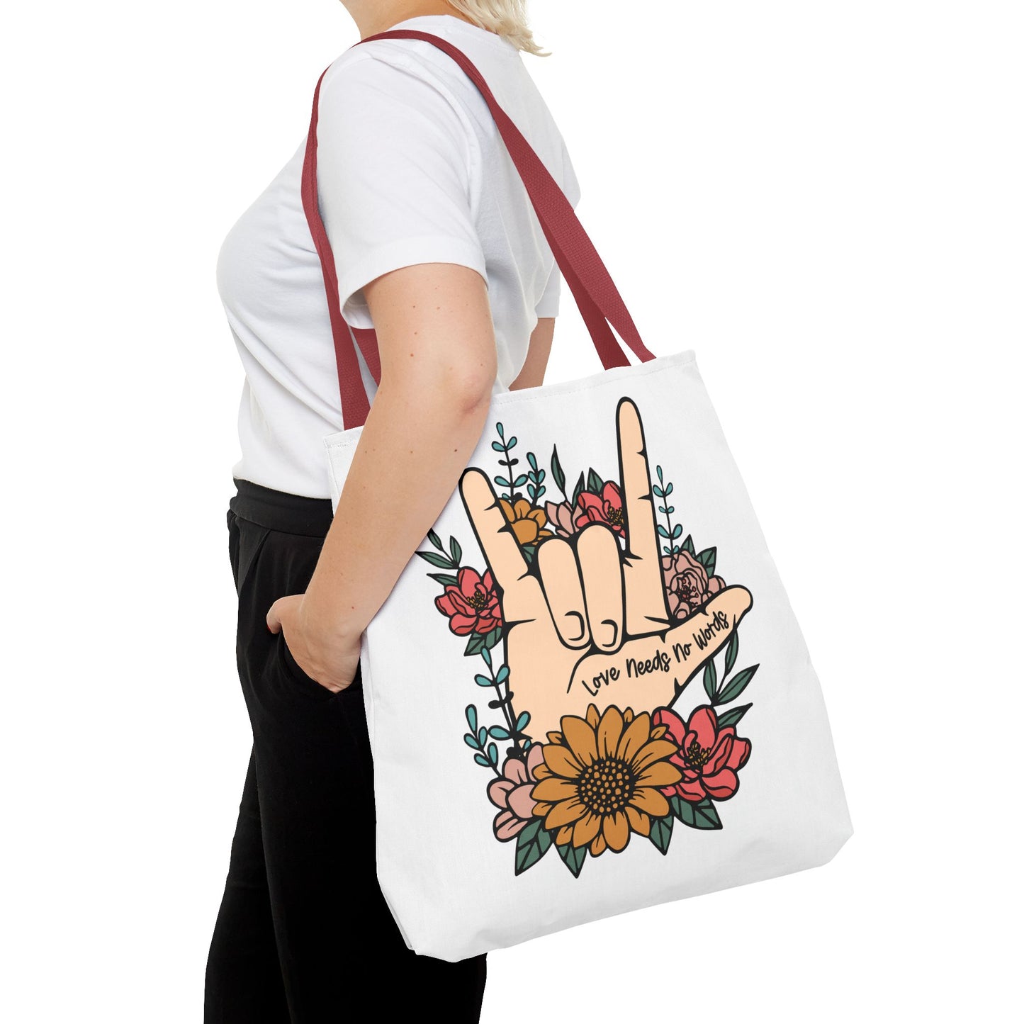 Bolsa de tela con gesto de "Te amo" en ASL (siglas en inglés)