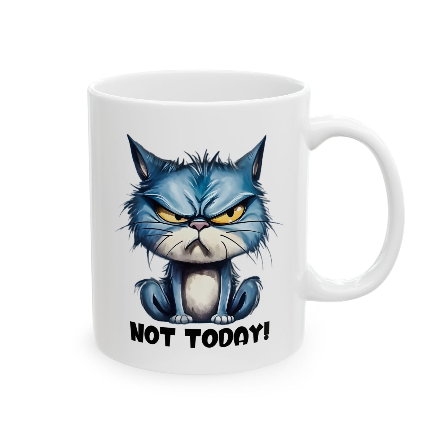 😾 Hoy no – Taza de gato azul gruñón para mañanas de buen humor