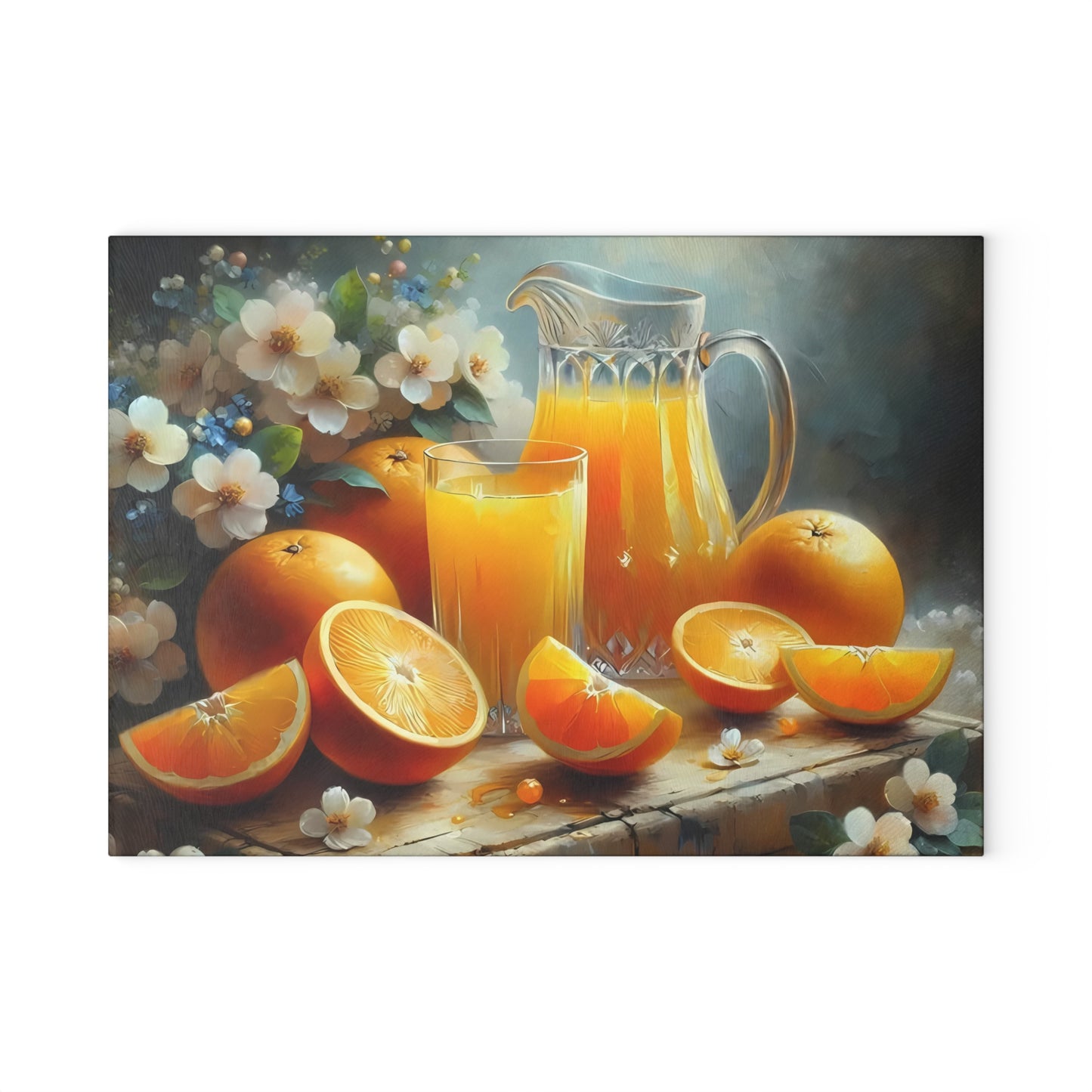 Tabla de cortar de vidrio templado para zumo de naranja recién exprimido: decoración cítrica para la cocina, bandeja para servir naranjas, regalo para el desayuno de verano